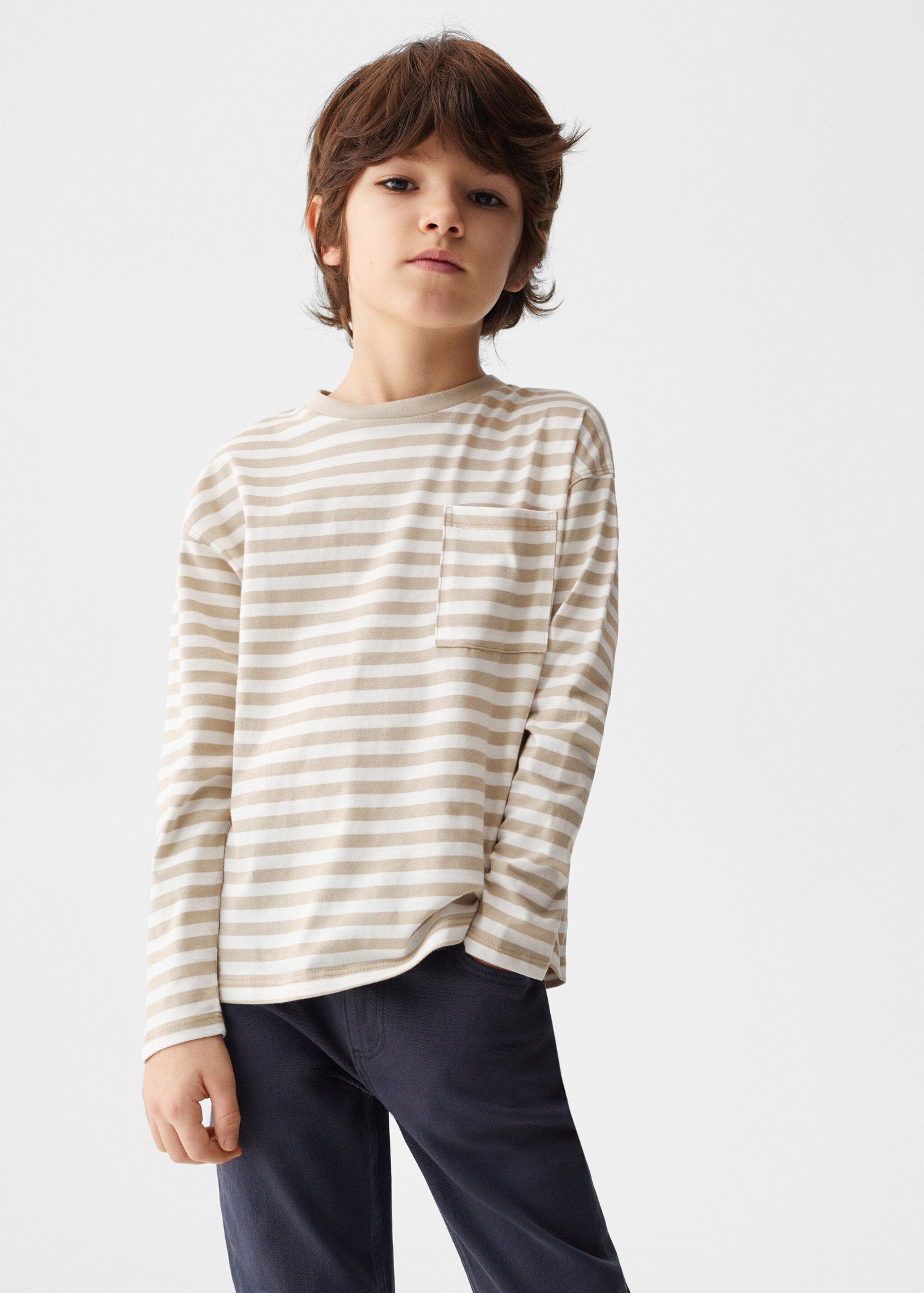 Striped long sleeves t-shirt - Medium plane, Light/Pastel Grey. Ref: 67030653-00.