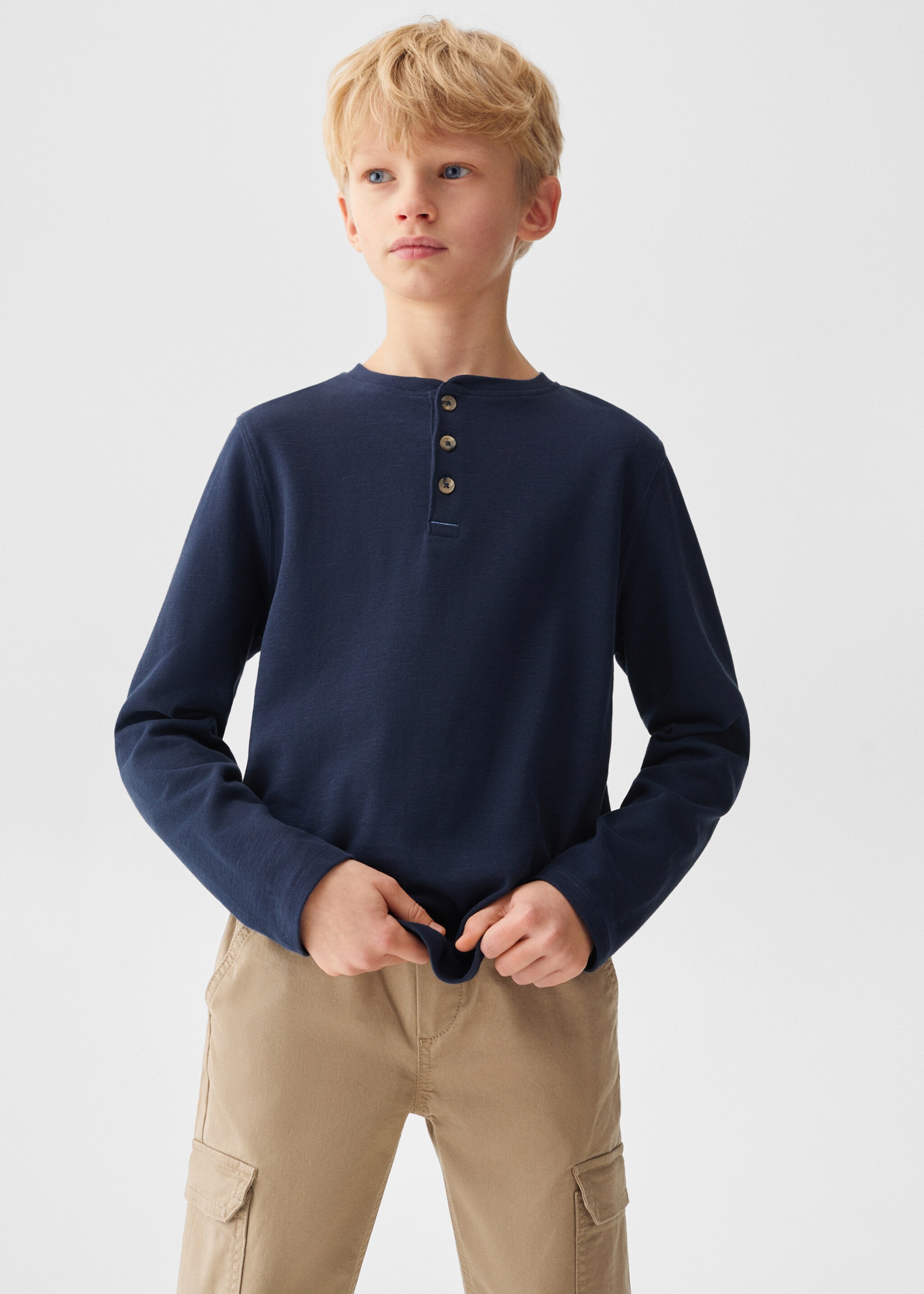 Buttoned long sleeve t-shirt - Medium plane, Dark Navy. Ref: 67030665-00.
