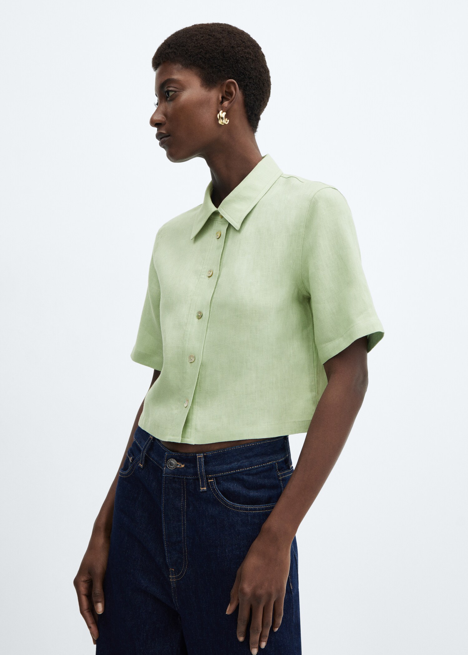 Linen-blend short-sleeve shirt - Medium plane