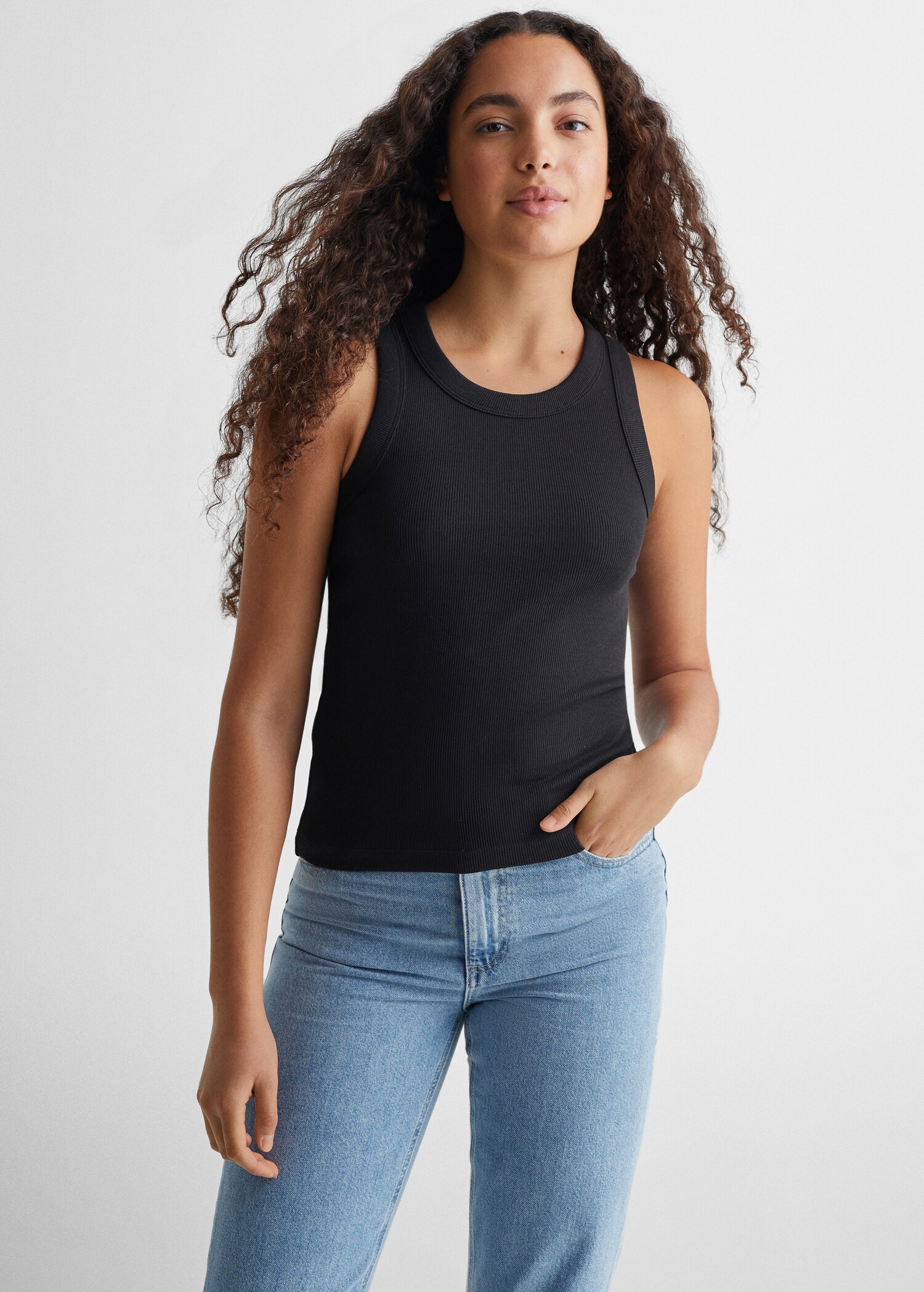 Ribbed cotton-blend top - Medium plane