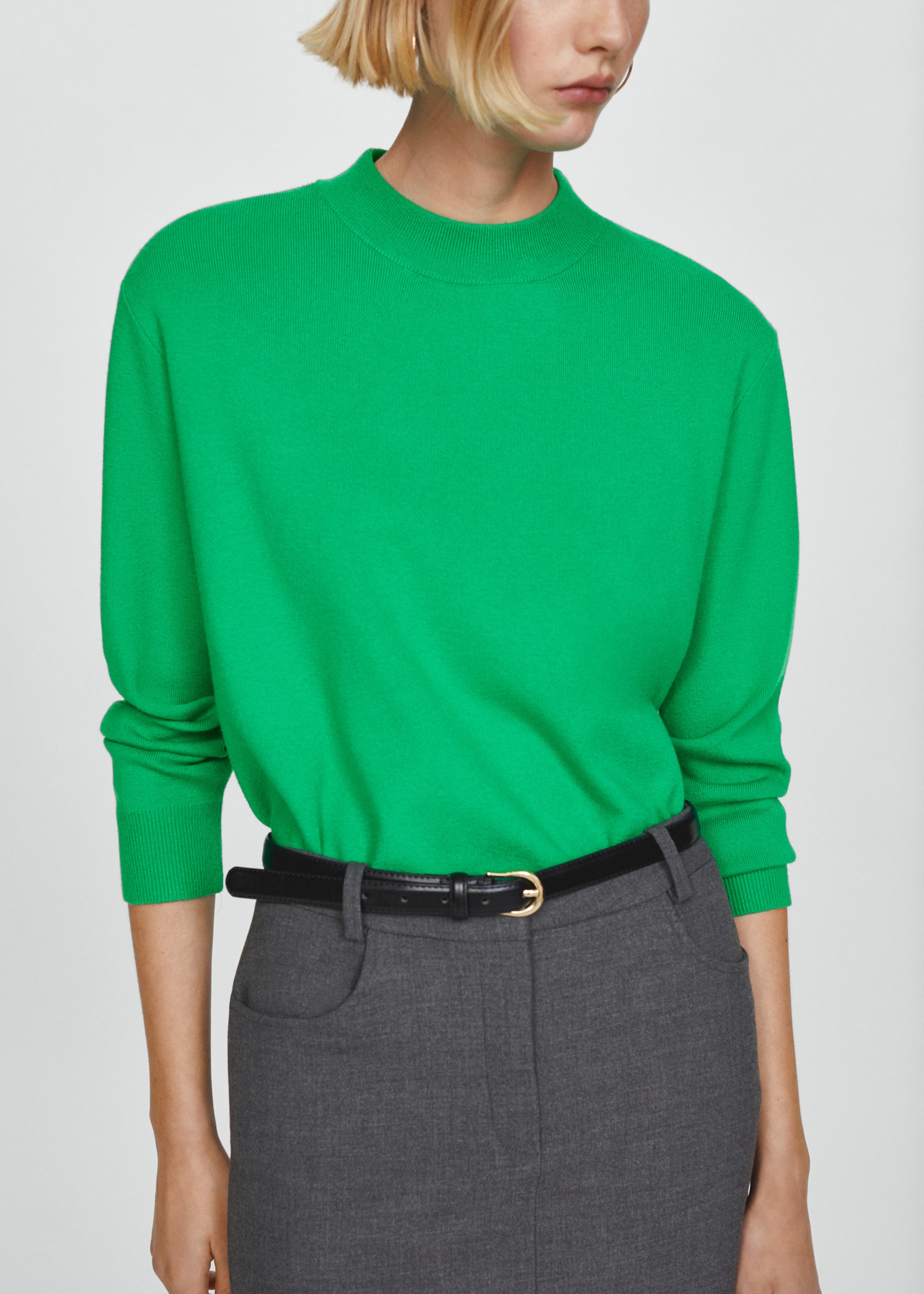 Round-neck knitted sweater - Details of the article 6, Green. Ref: 67033269-00.