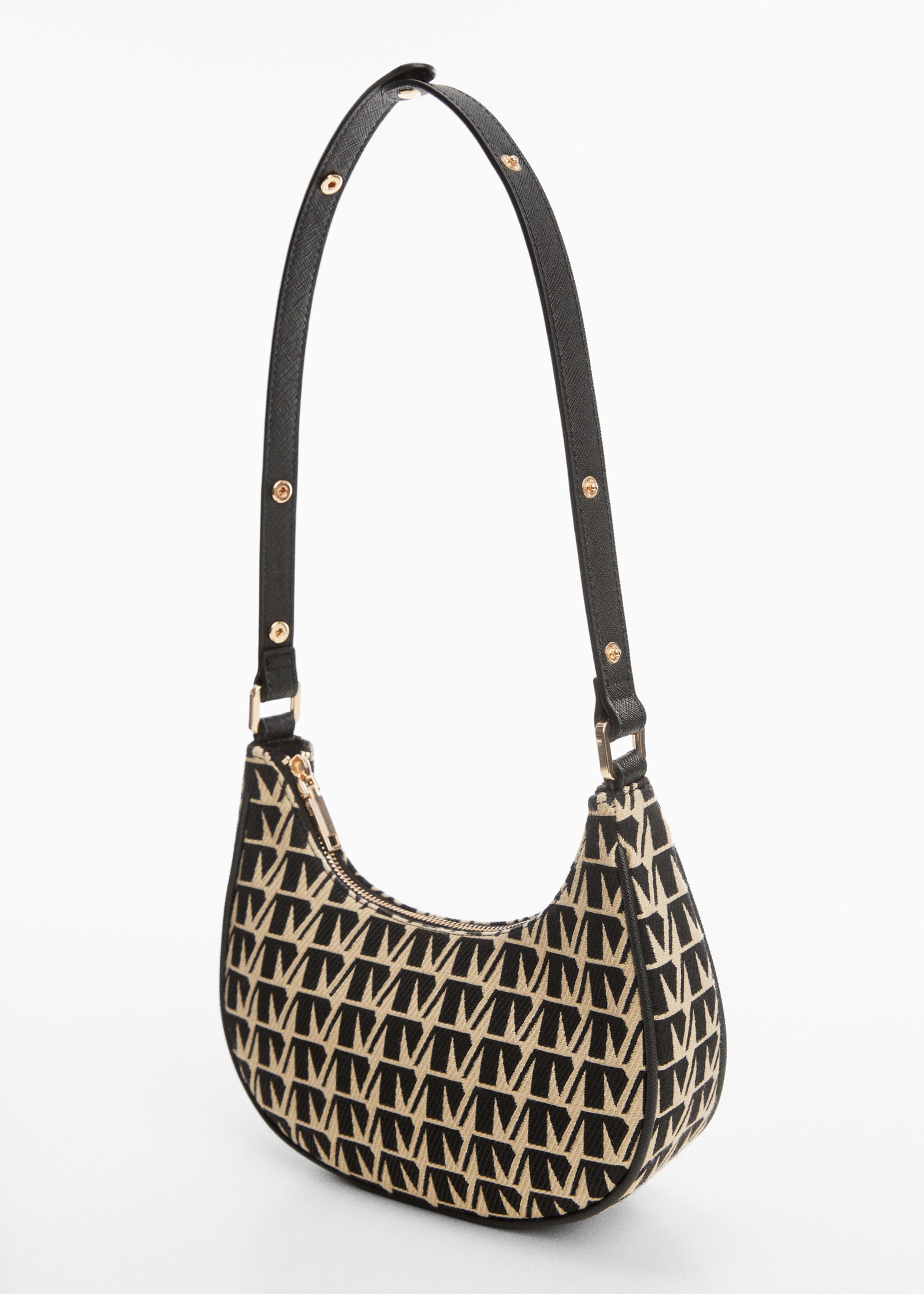 Jacquard shoulder bag - Details of the article 3, Black. Ref: 67033275-00.