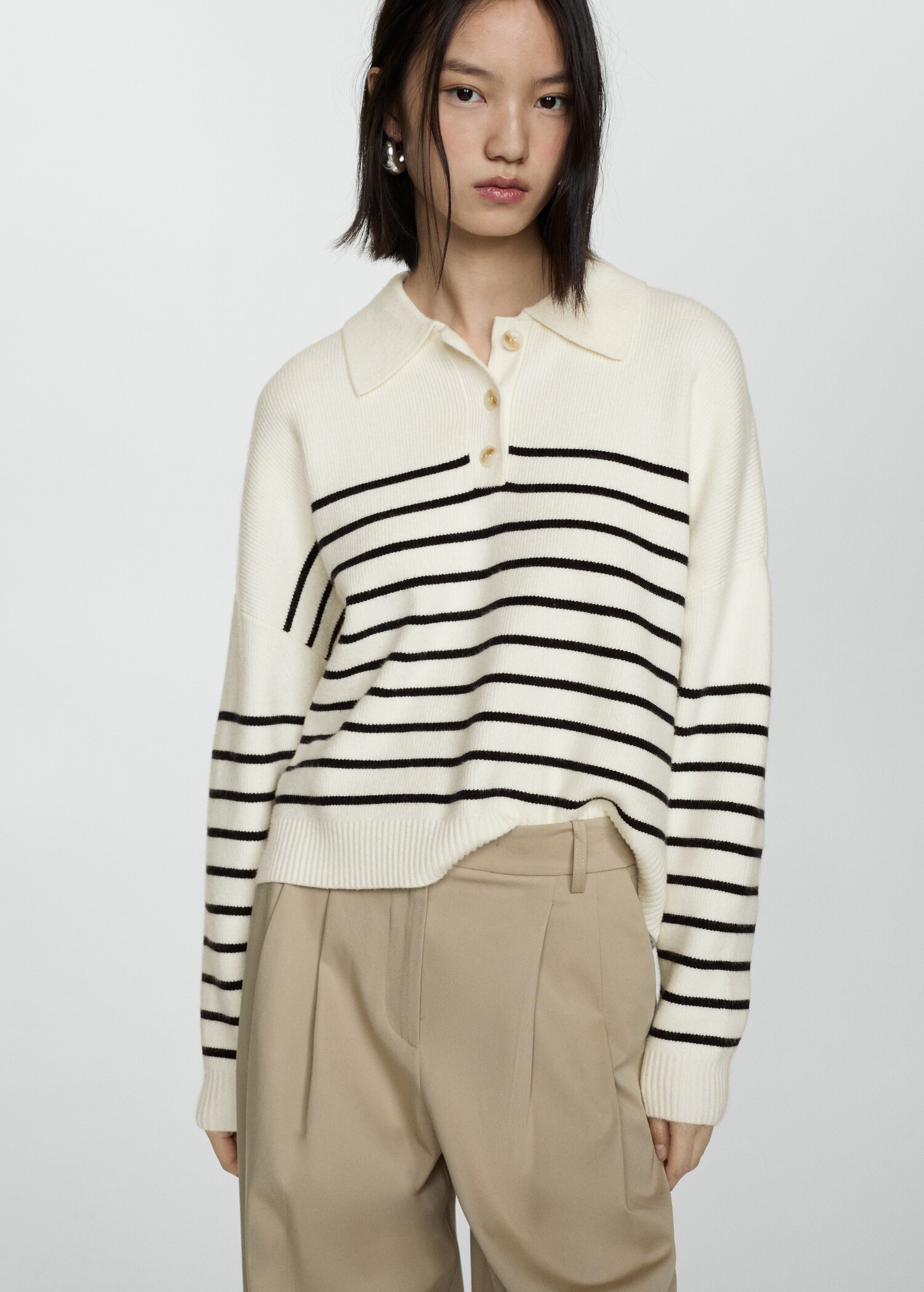 Buttoned collar knit sweater - Medium plane