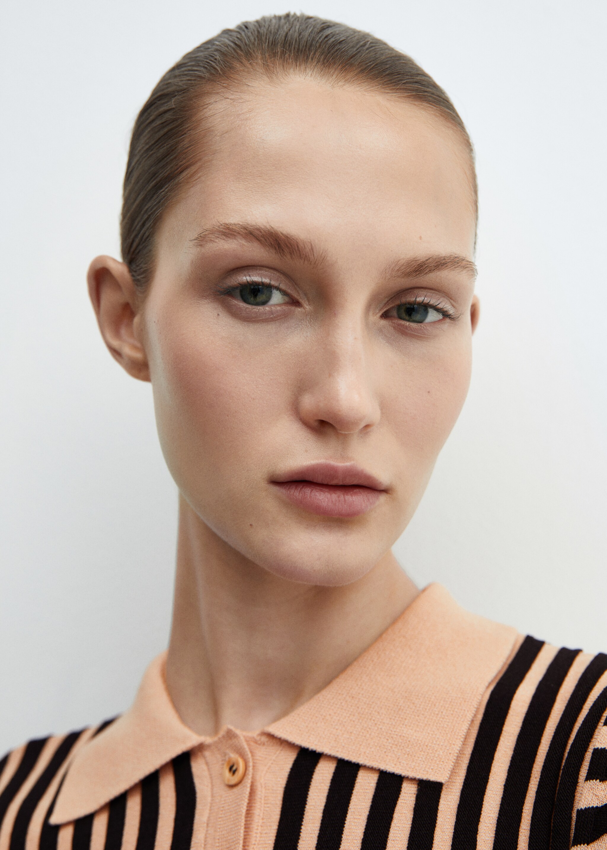 Striped polo-neck sweater - Details of the article 1, Medium Brown. Ref: 67034066-00.