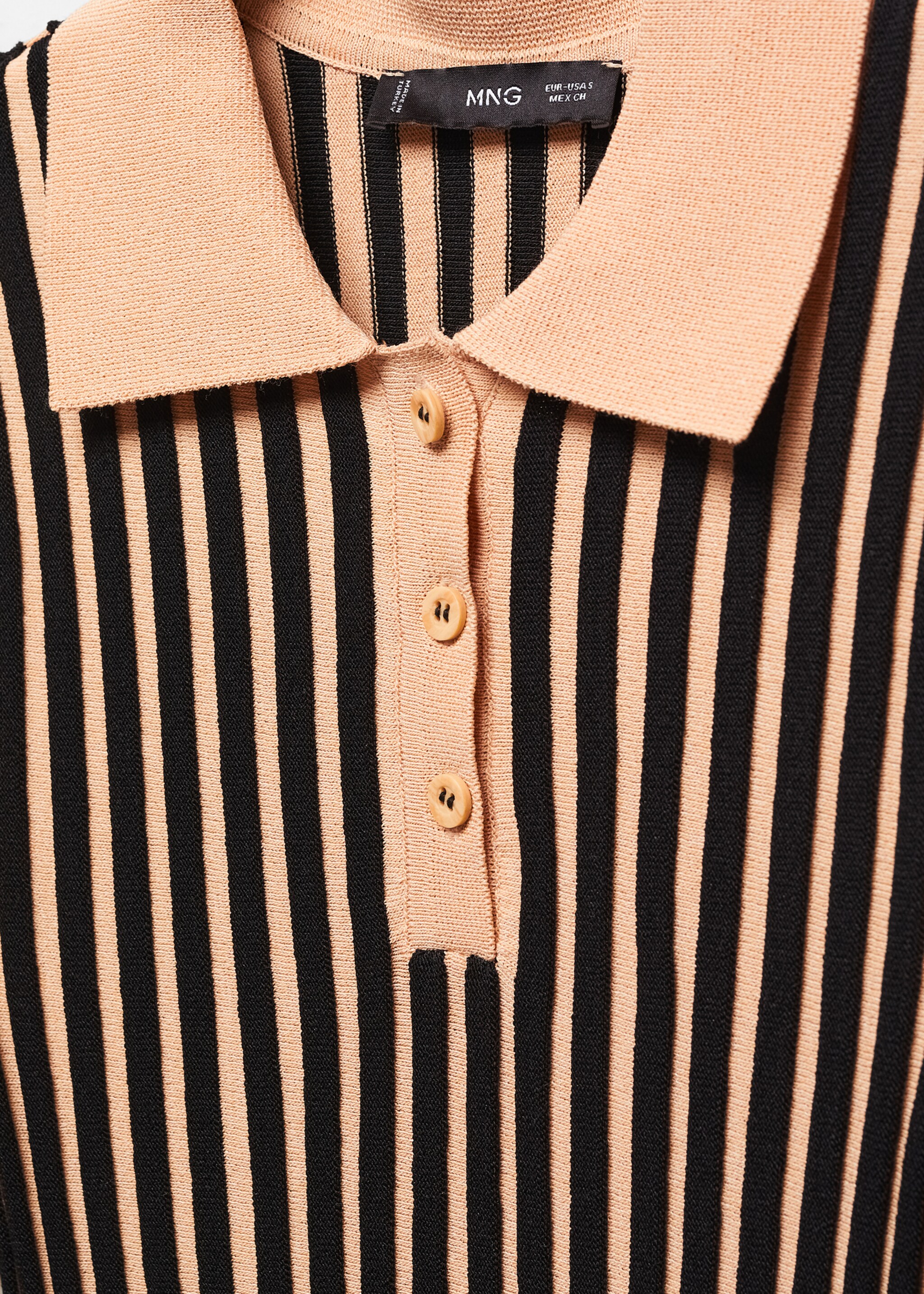 Striped polo-neck sweater - Details of the article 8, Medium Brown. Ref: 67034066-00.