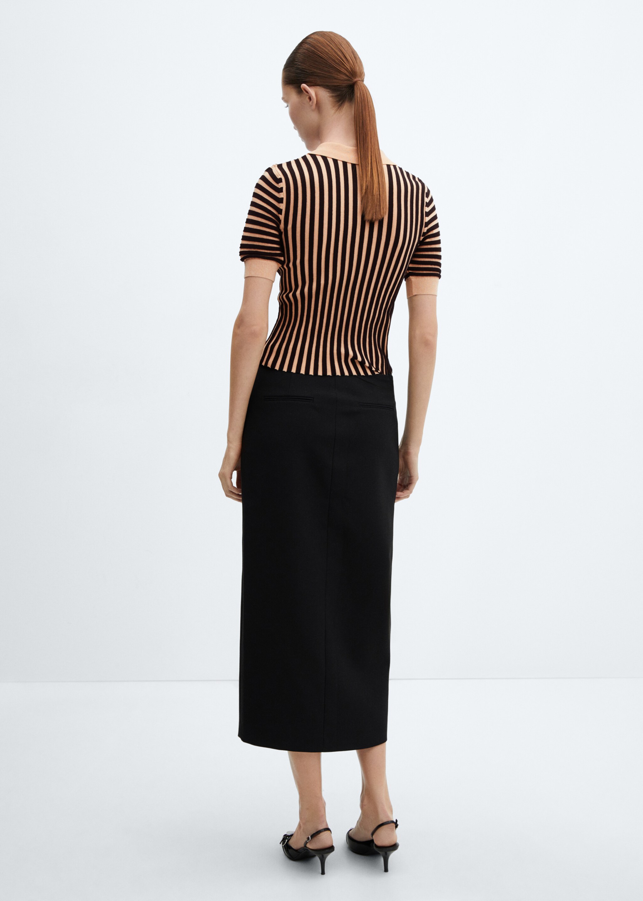 Striped polo-neck sweater - Reverse of the article, Medium Brown. Ref: 67034066-00.