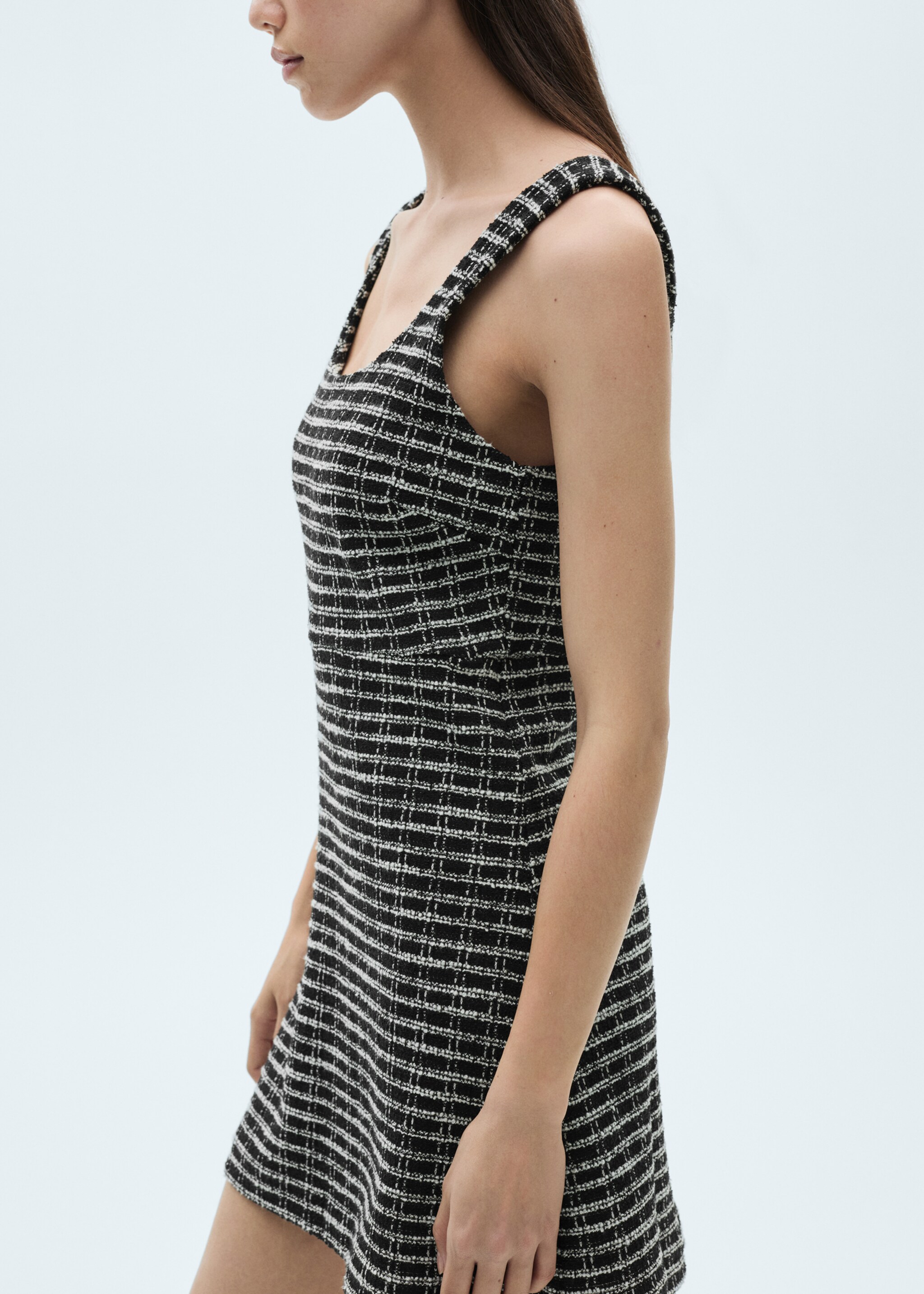 Kariertes Tweedkleid - Mittlere Ansicht, Schwarz. Ref: 67034791-00.