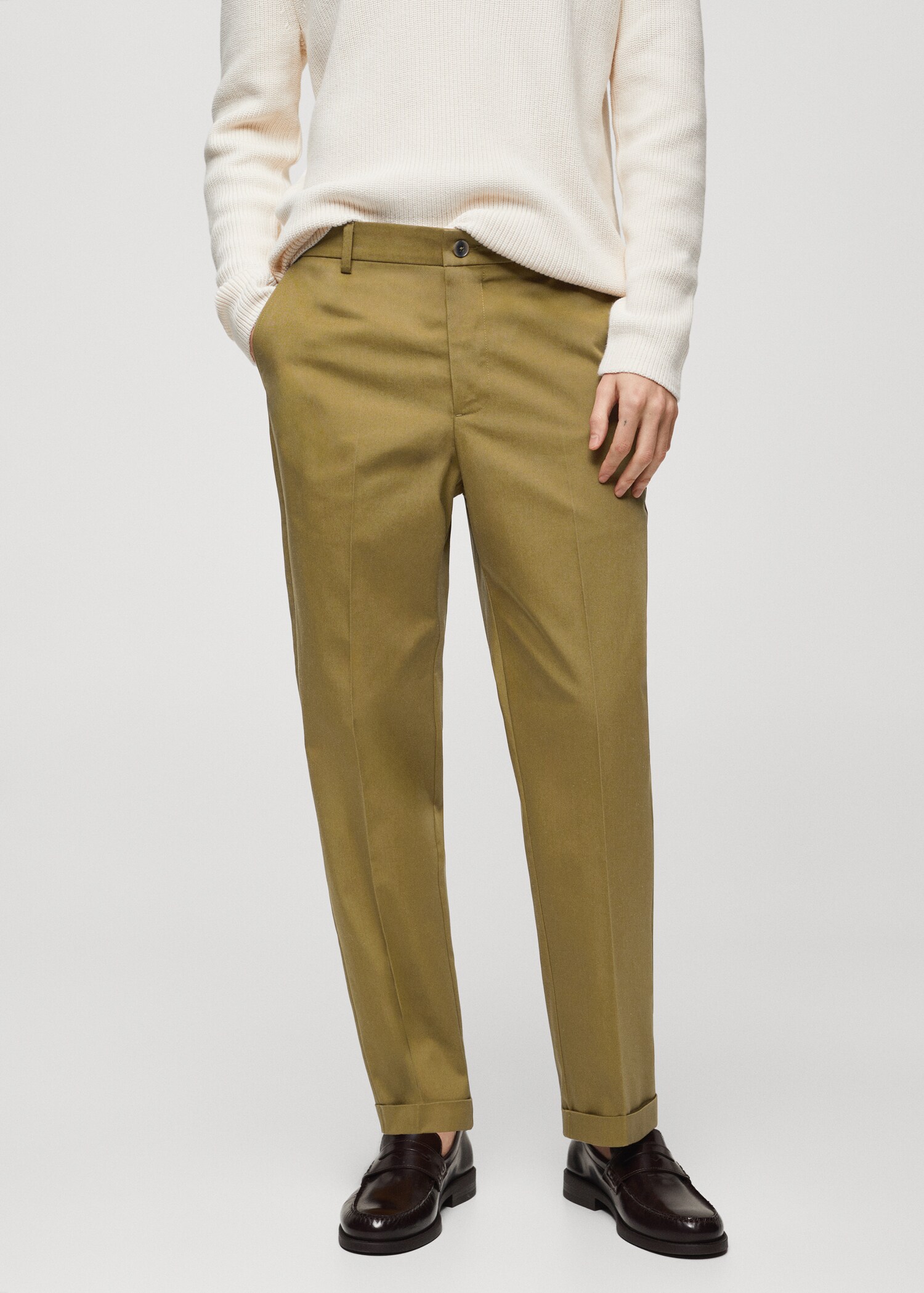 Straight-Fit-Baumwollhose mit Umschlag - Mittlere Ansicht