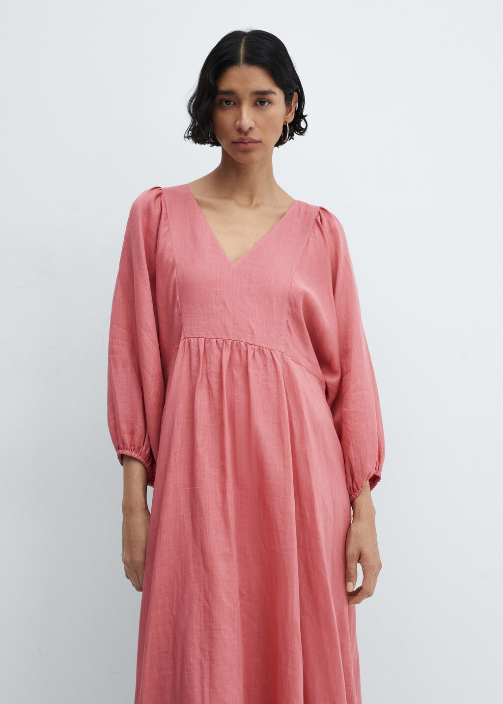 Ramie puff sleeve dress - Women | MANGO OUTLET USA