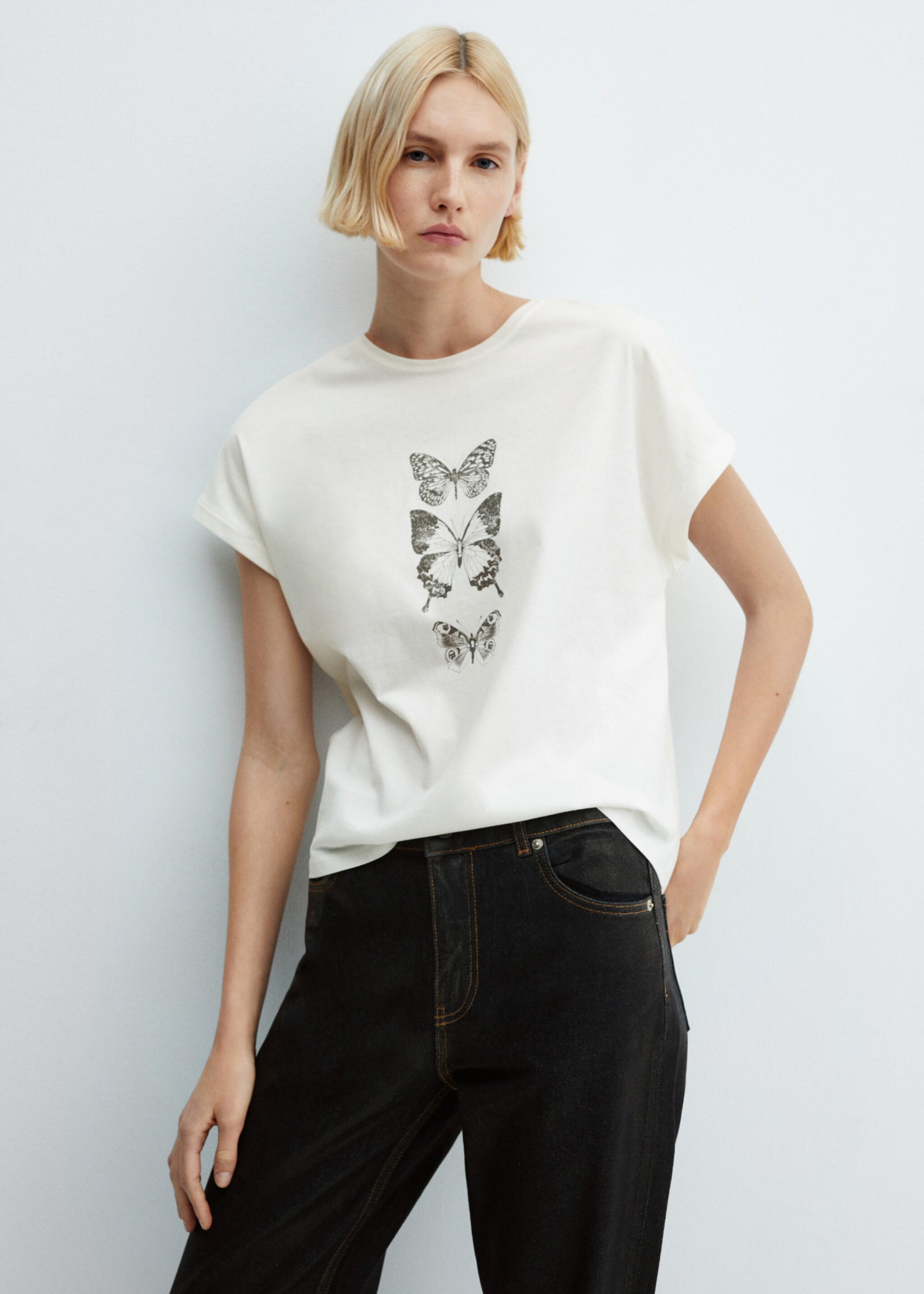 Tricou din bumbac imprimat - Plan mediu, Alb. Ref: 67035745-00.
