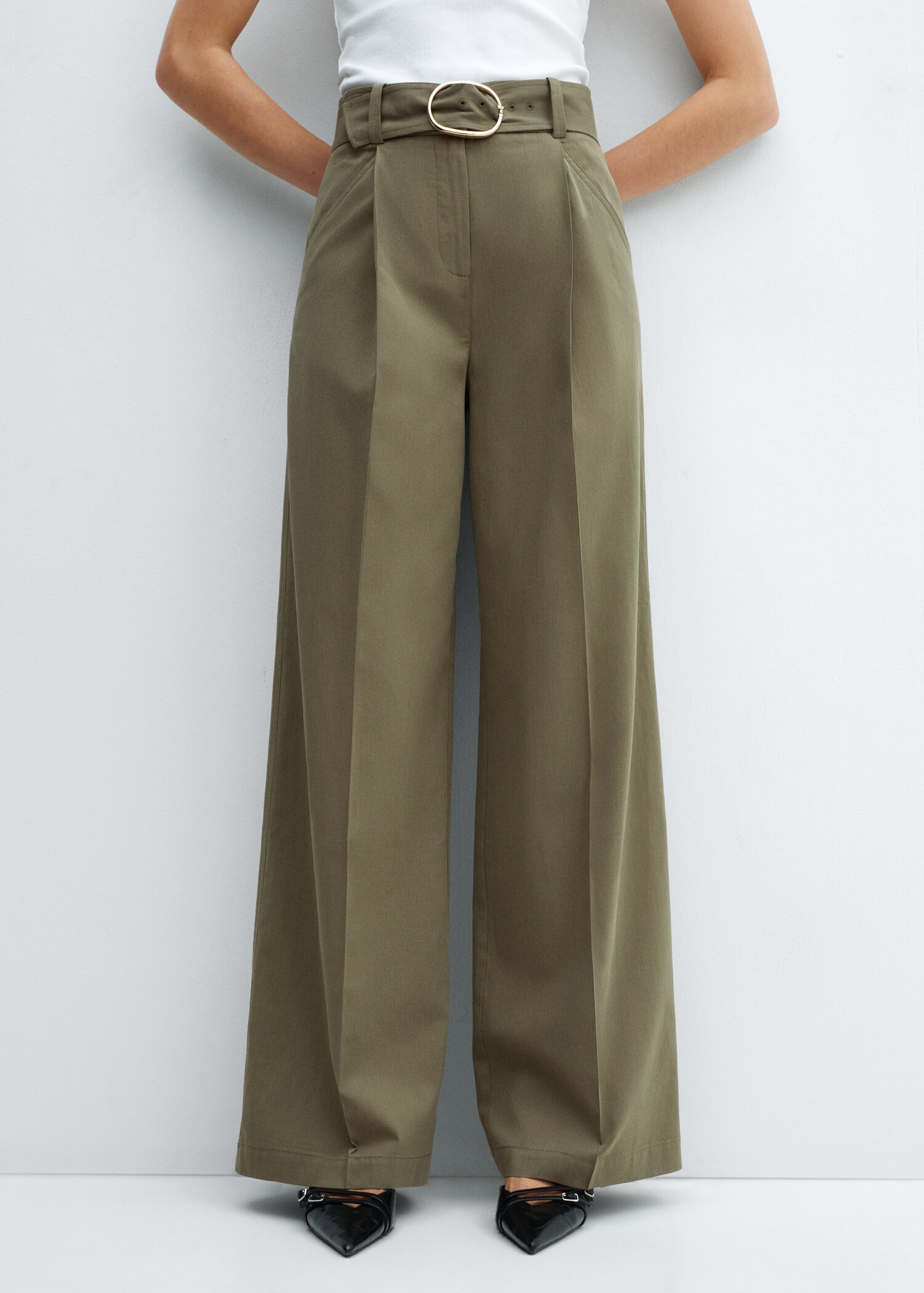 Wideleg trousers with belt - Medium plane