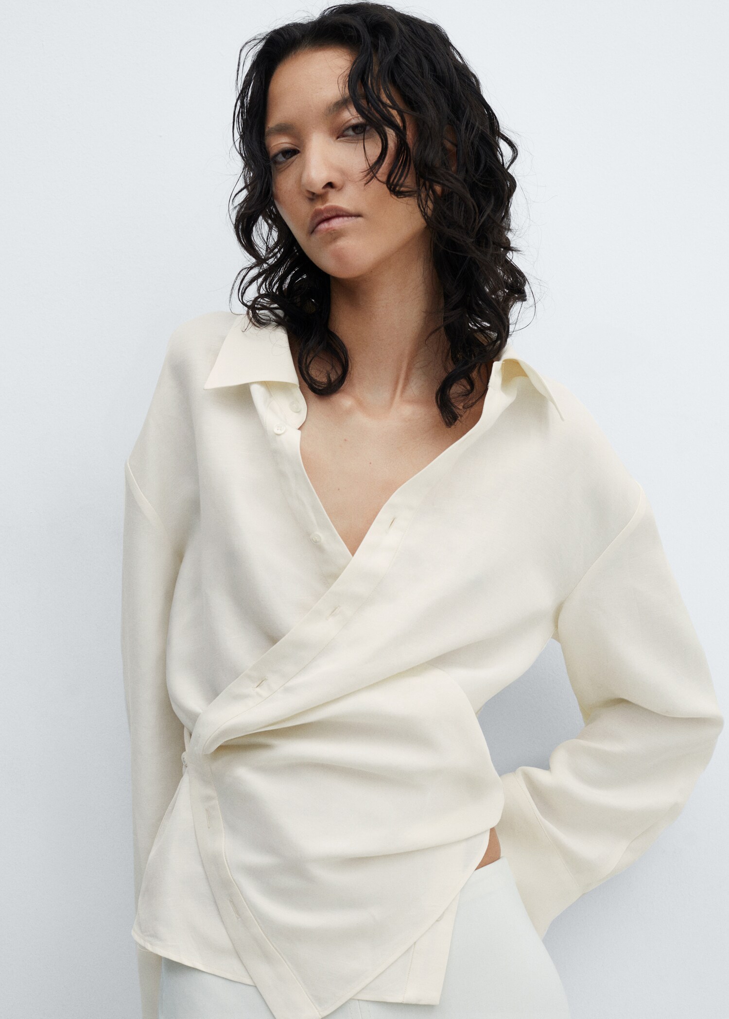 Wrap linen-blend shirt - Medium plane