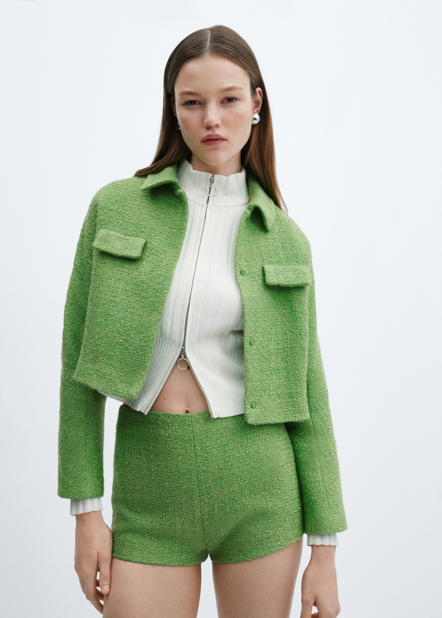 Cropped tweed jacket with pockets - Medium plane