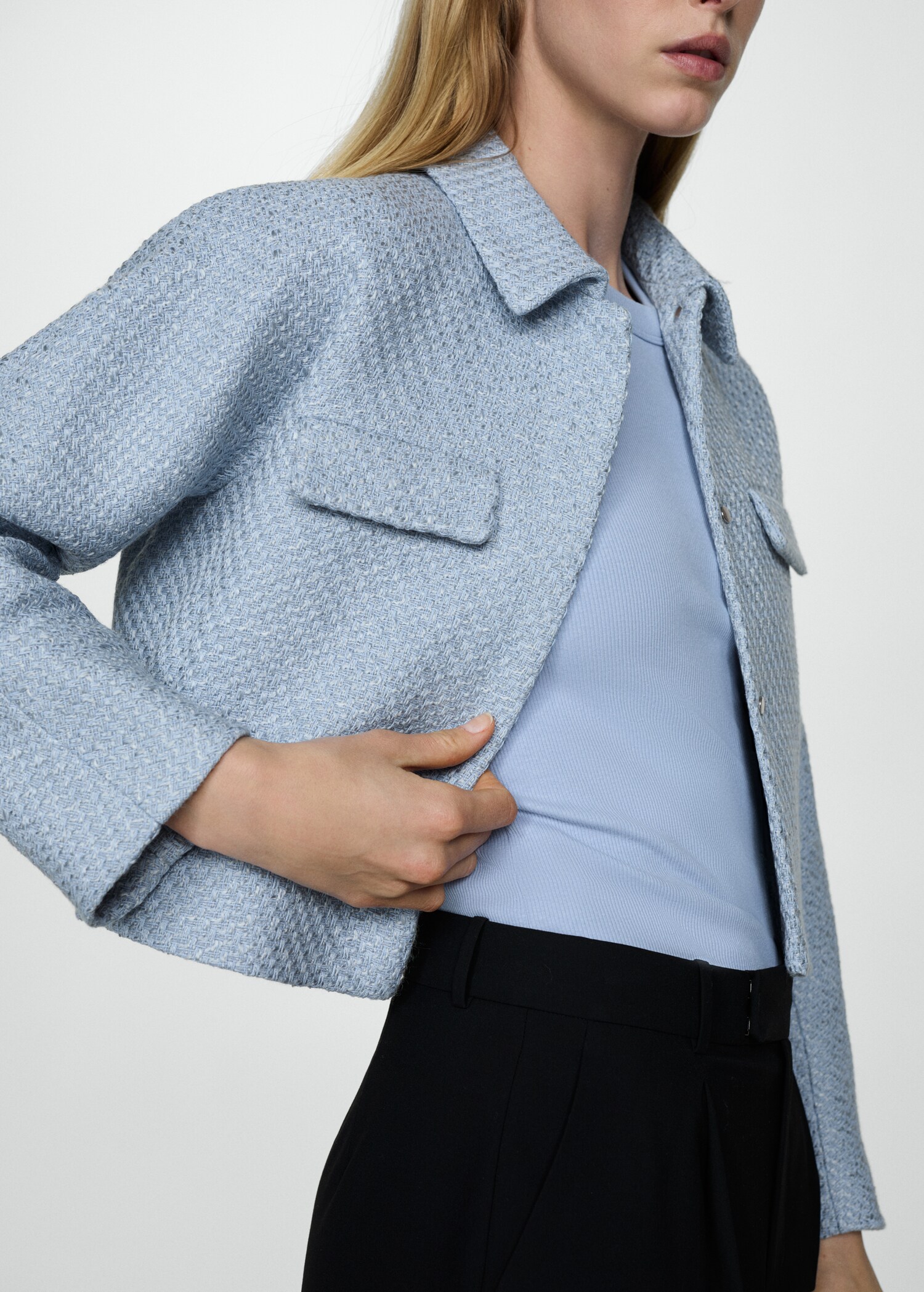 Chaqueta crop tweed bolsillos - Detalle del artículo 6