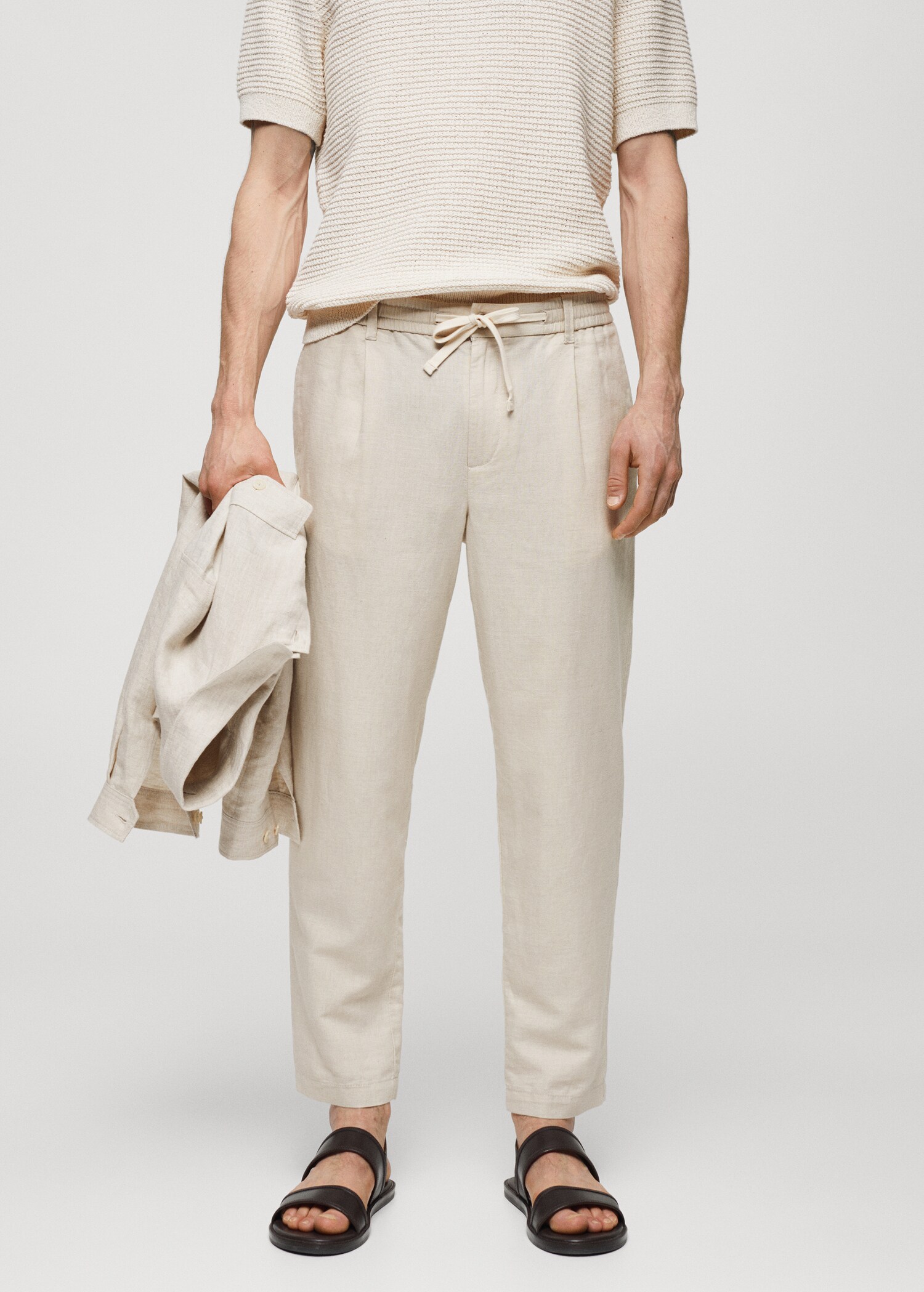Slim Fit-Leinenhose mit Kordel - Mittlere Ansicht