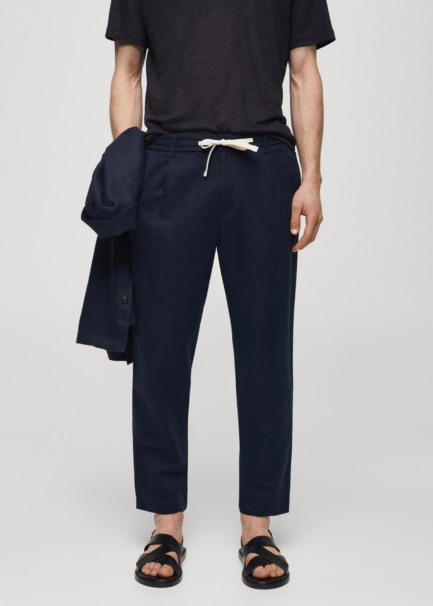 Slim Fit-Leinenhose mit Kordel - Mittlere Ansicht