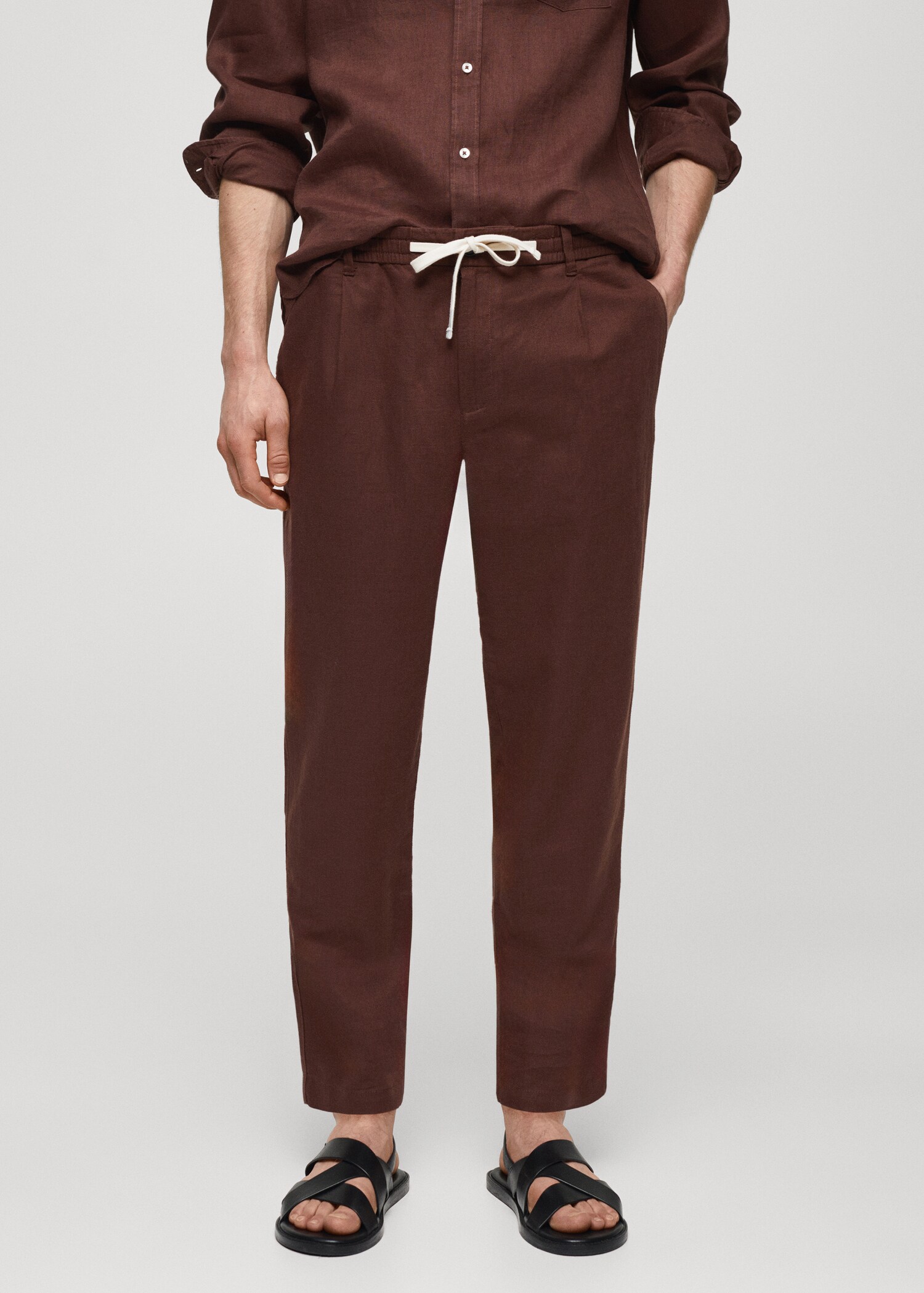 Slim Fit-Leinenhose mit Kordel - Mittlere Ansicht