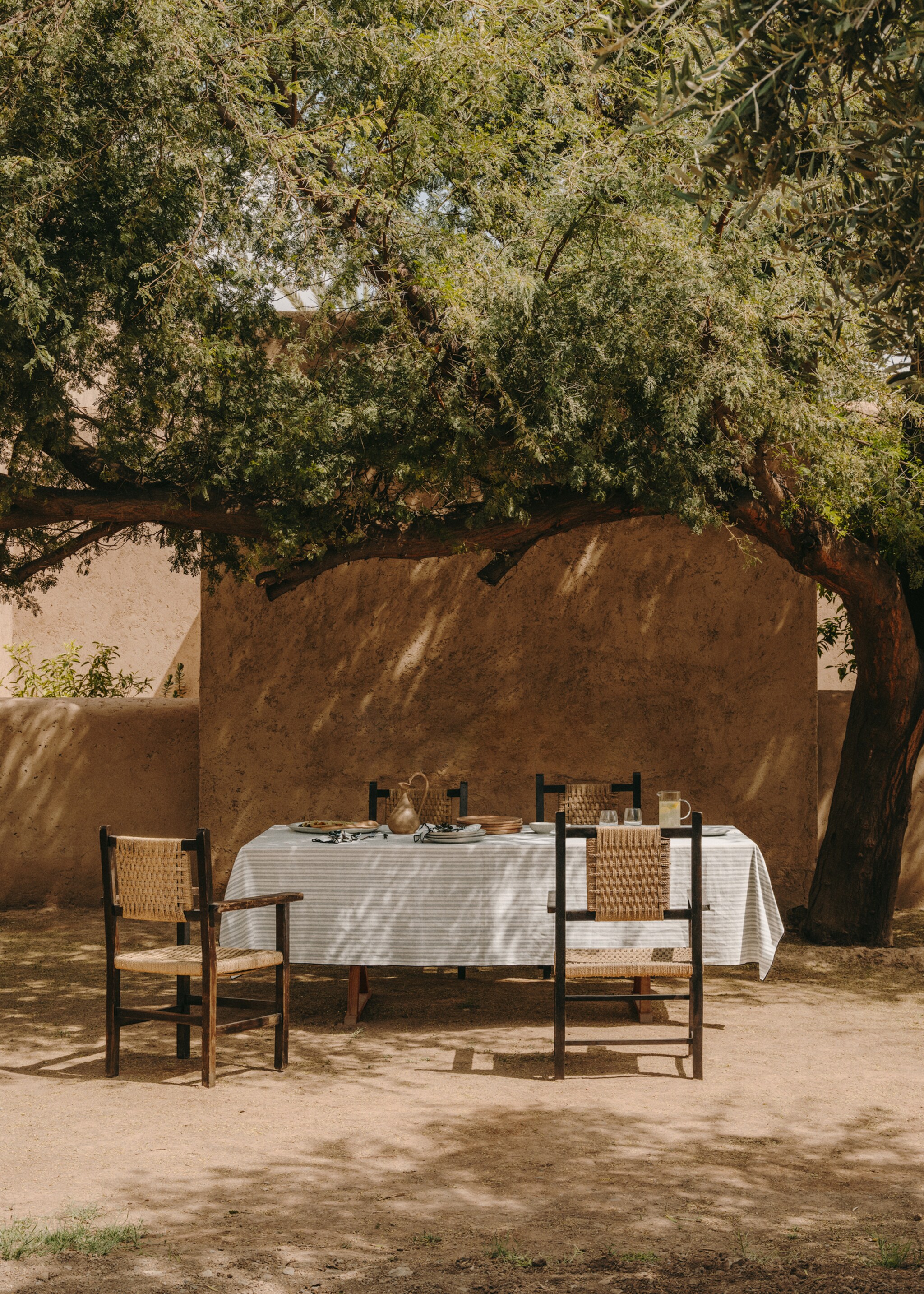 Striped cotton linen tablecloth with trim 170x250cm - Details of the article 6