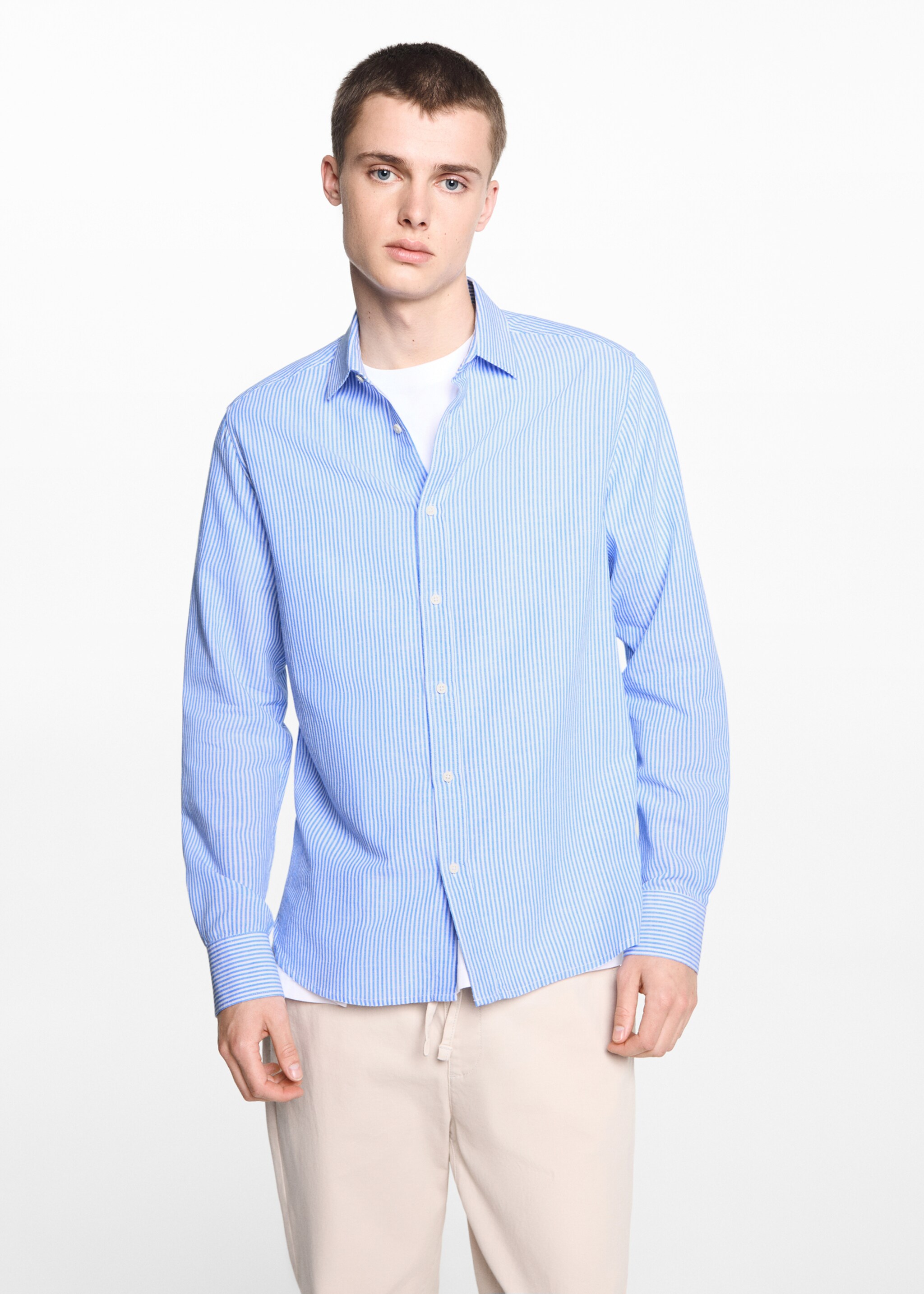 Striped linen-blend shirt - Medium plane, Blue. Ref: 67036045-00.