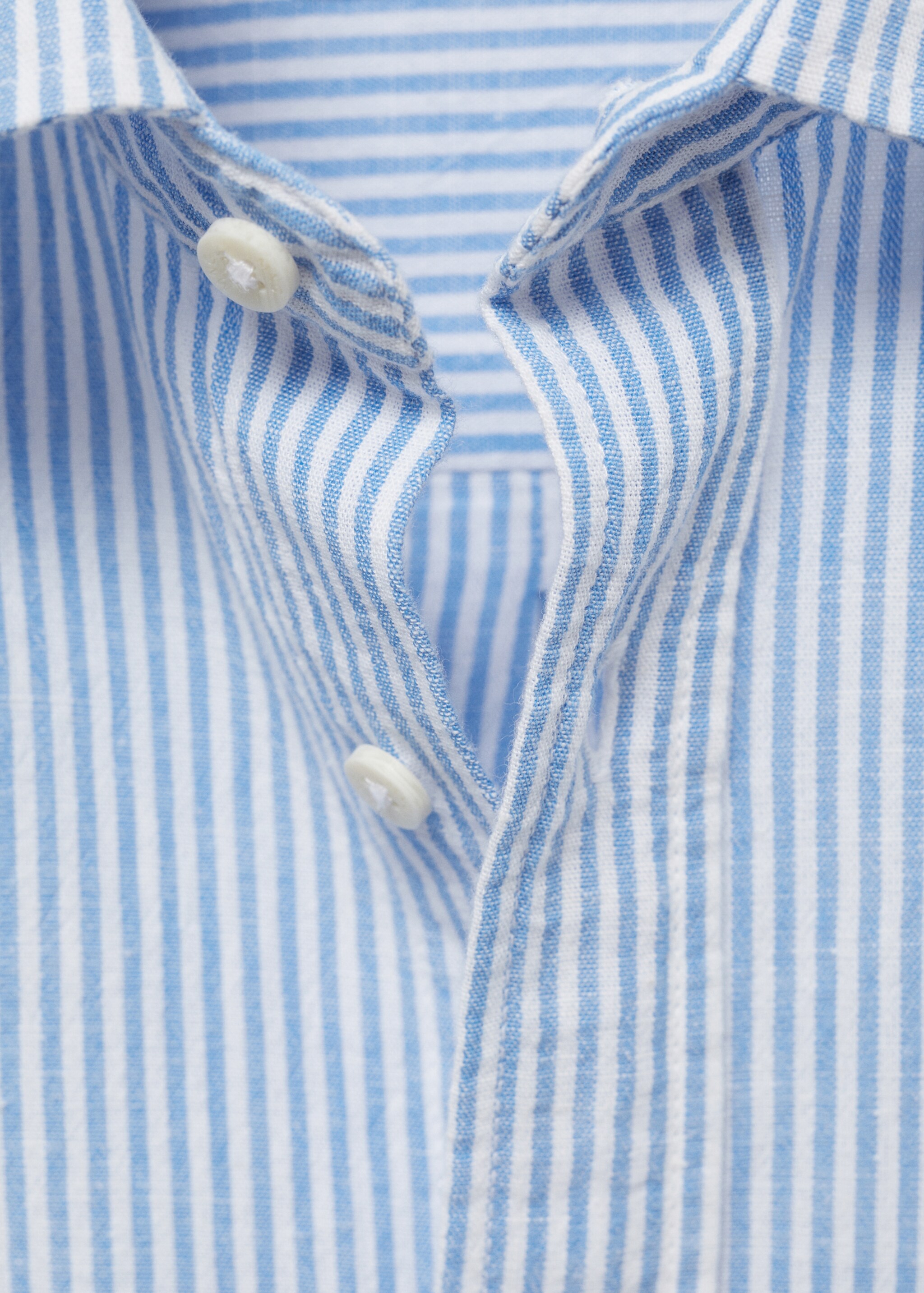 Striped linen-blend shirt - Details of the article 8, Blue. Ref: 67036045-00.