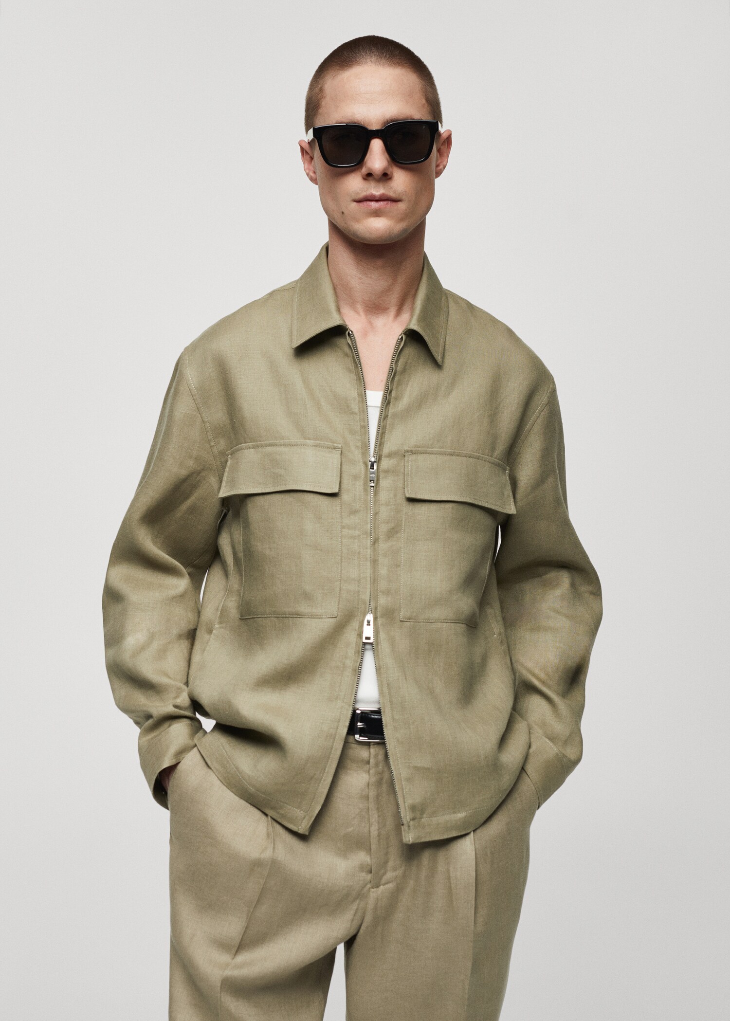100% linen overshirt with pockets - Medium plane