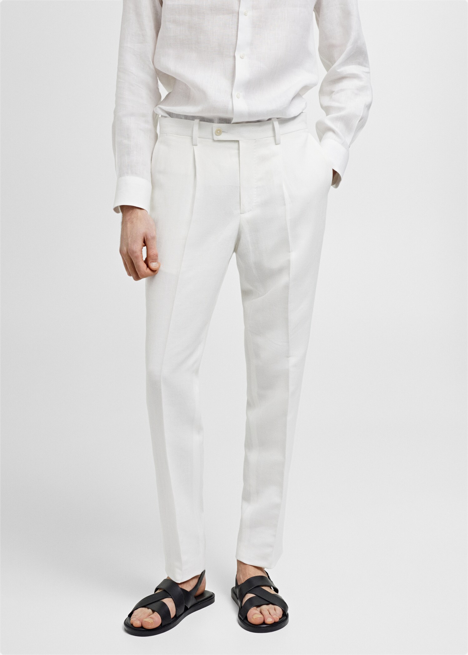 Slim-fit cotton and linen suit trousers - Medium plane