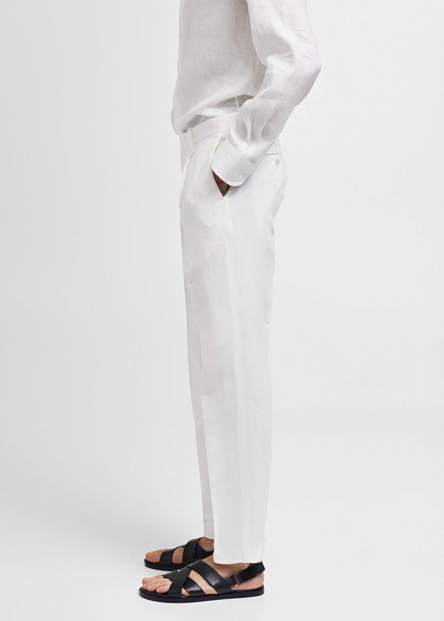 Slim-fit cotton and linen suit trousers - Details of the article 2