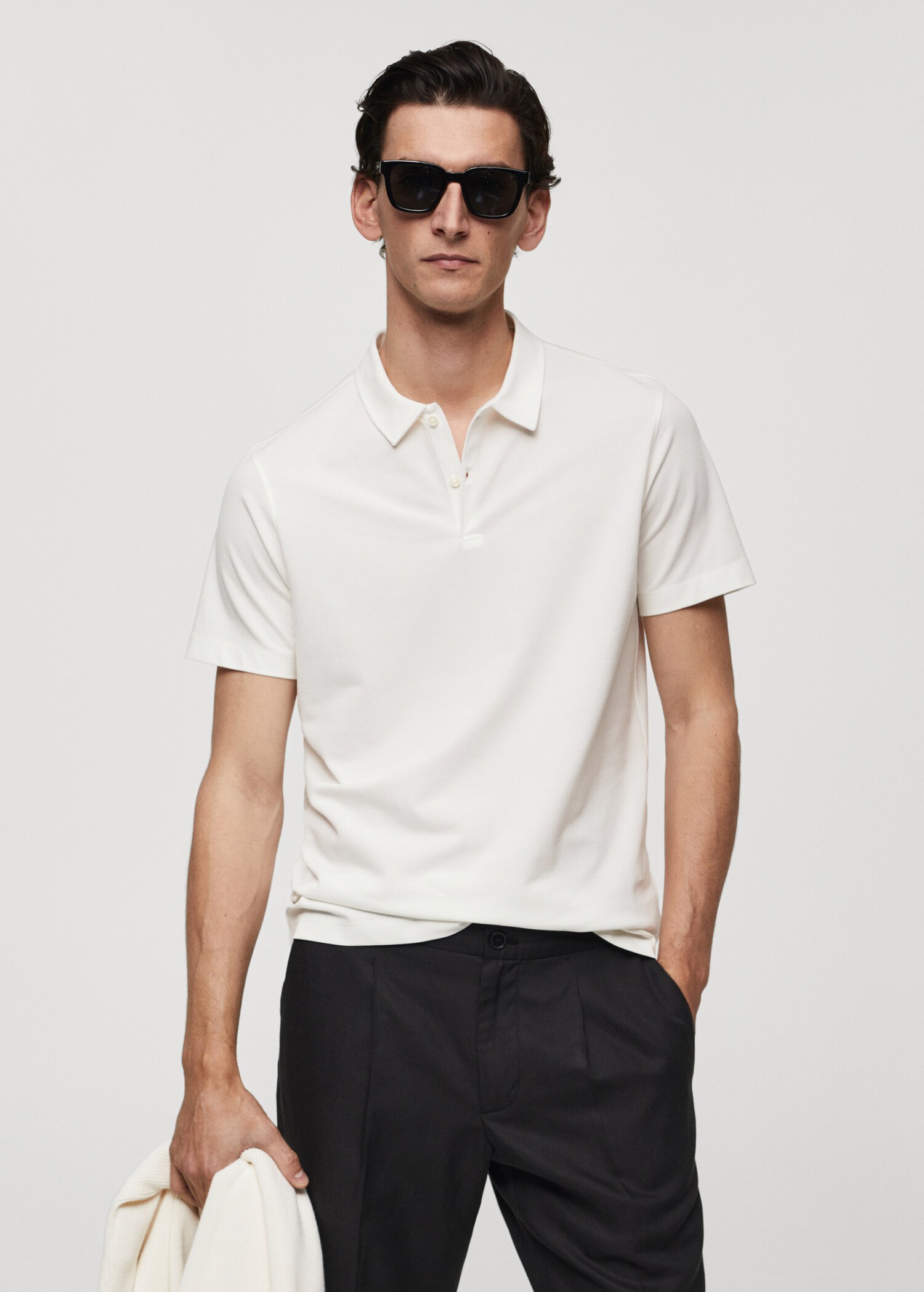 Polo slim-fit piqué de coton texturé - Plan moyen