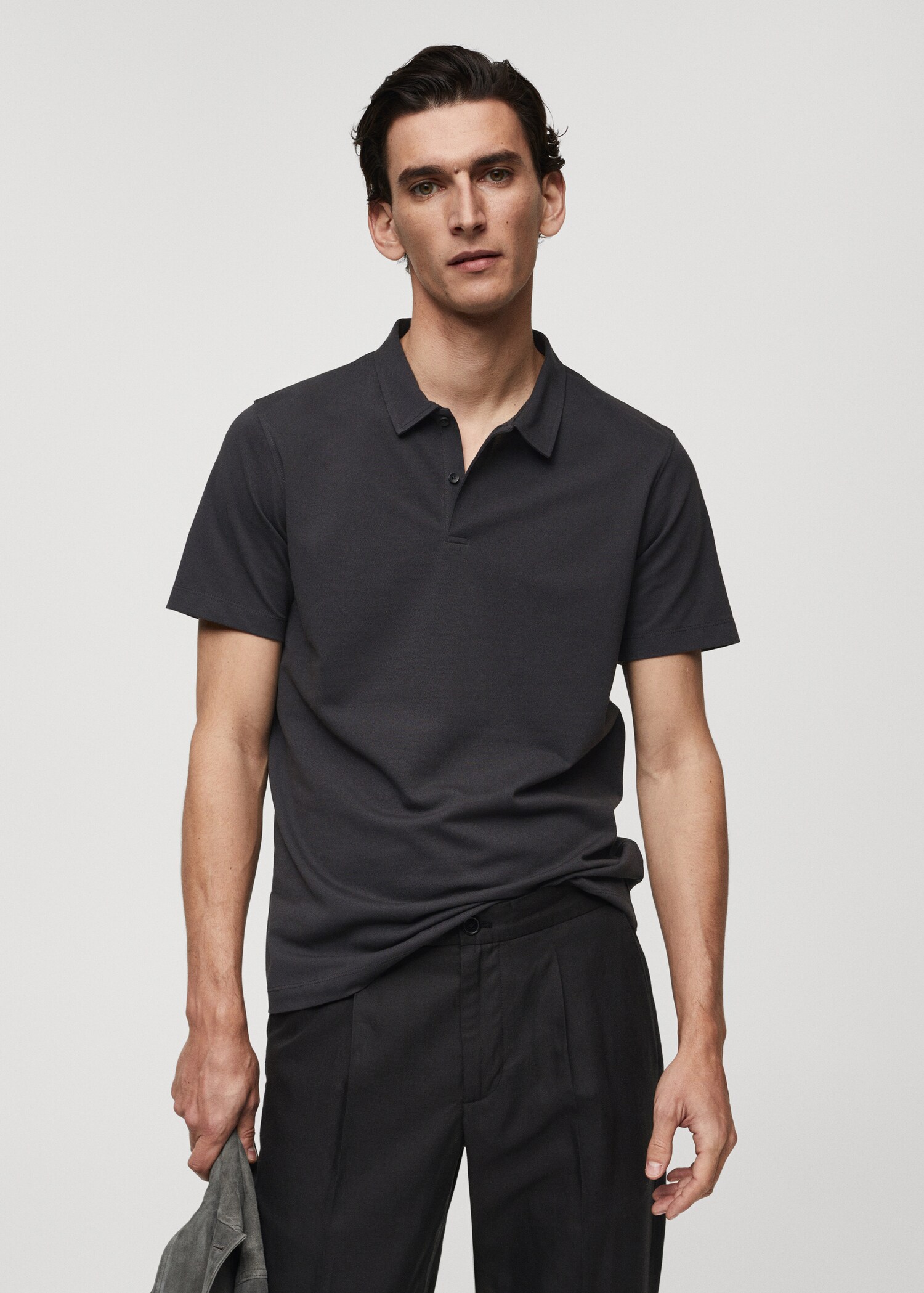Polo slim-fit piqué de coton texturé - Plan moyen