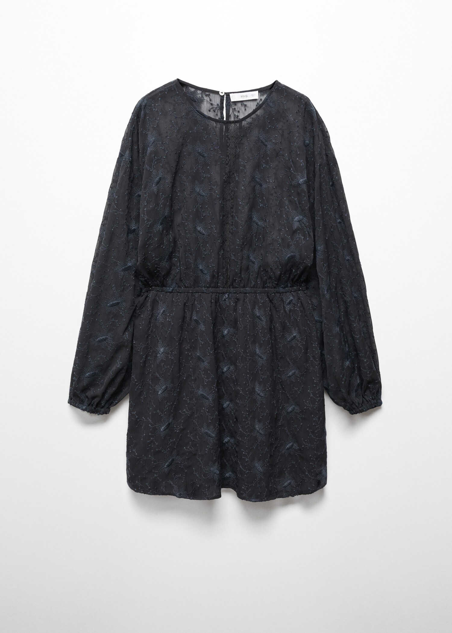Puff-sleeved embroidered dress - Women | MANGO OUTLET Czech Republic Puff-sleeved embroidered dress - Women | MANGO OUTLET Czech Republic