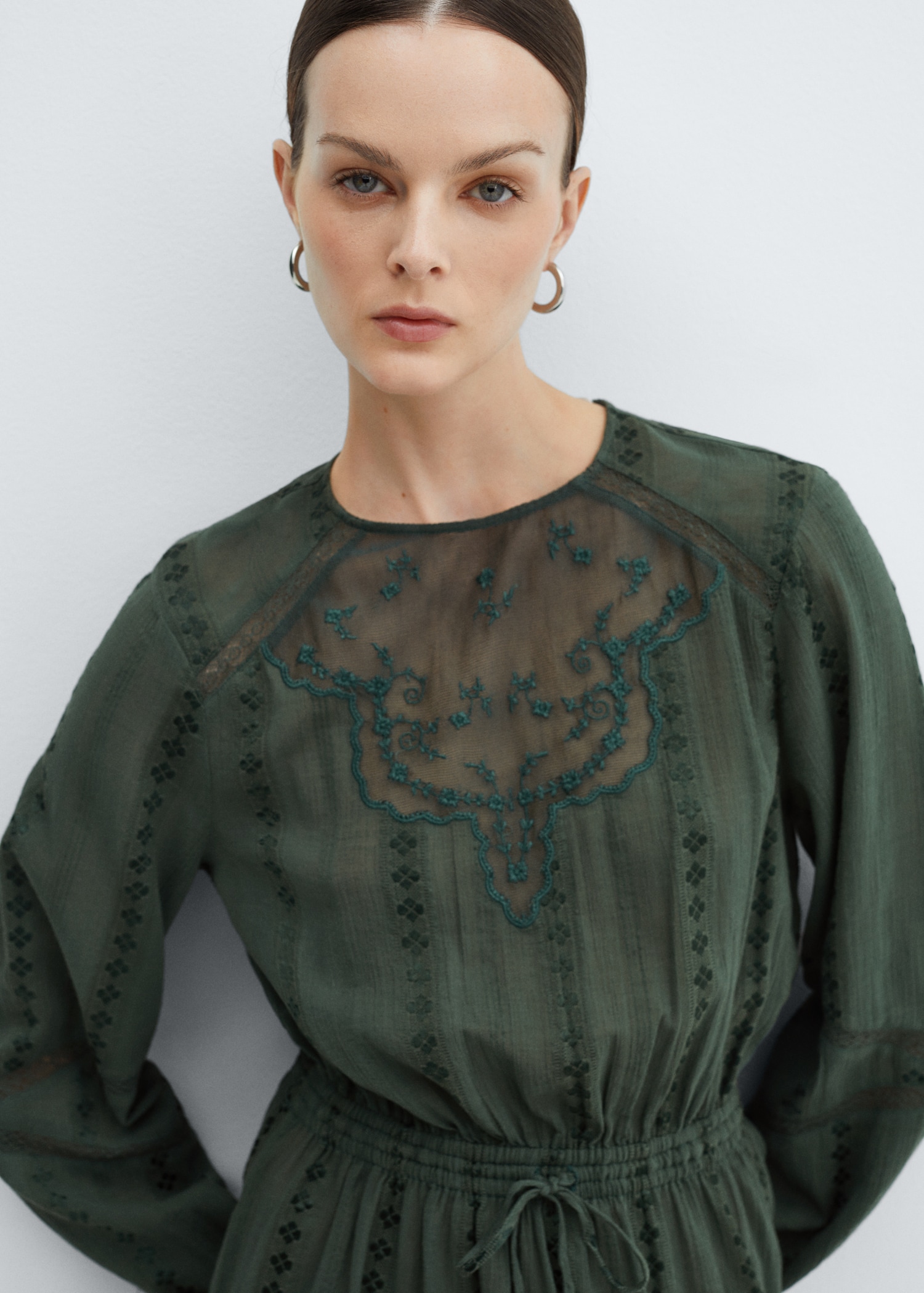Puff-sleeved embroidered dress - Women | MANGO OUTLET Denmark Puff-sleeved embroidered dress - Women | MANGO OUTLET Denmark