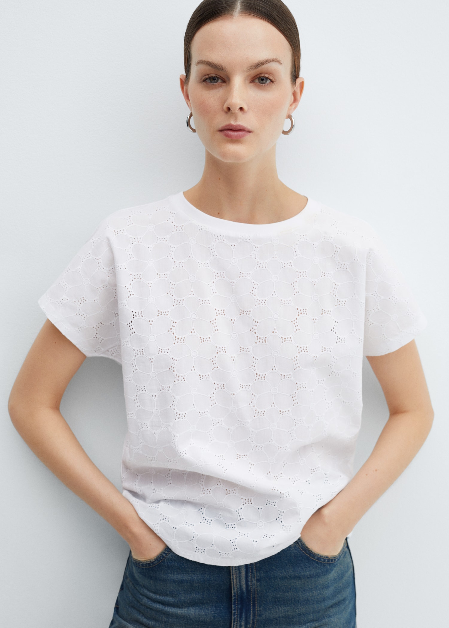 Cotton Short sleeve Round neck Openwork T-shirt Cotton Short sleeve Round neck Openwork T-shirt