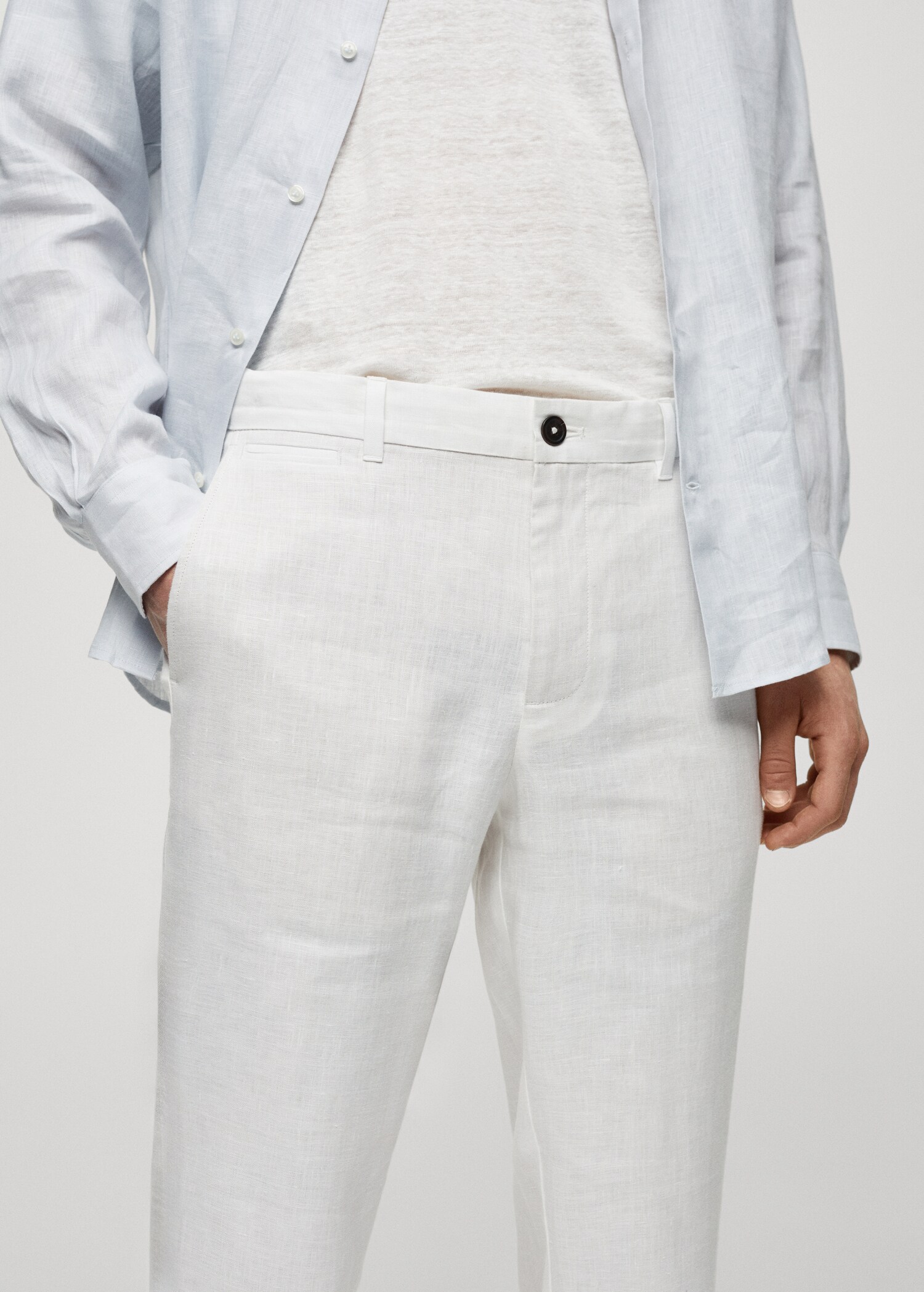 Slim-fit 100% linen trousers - Details of the article 1