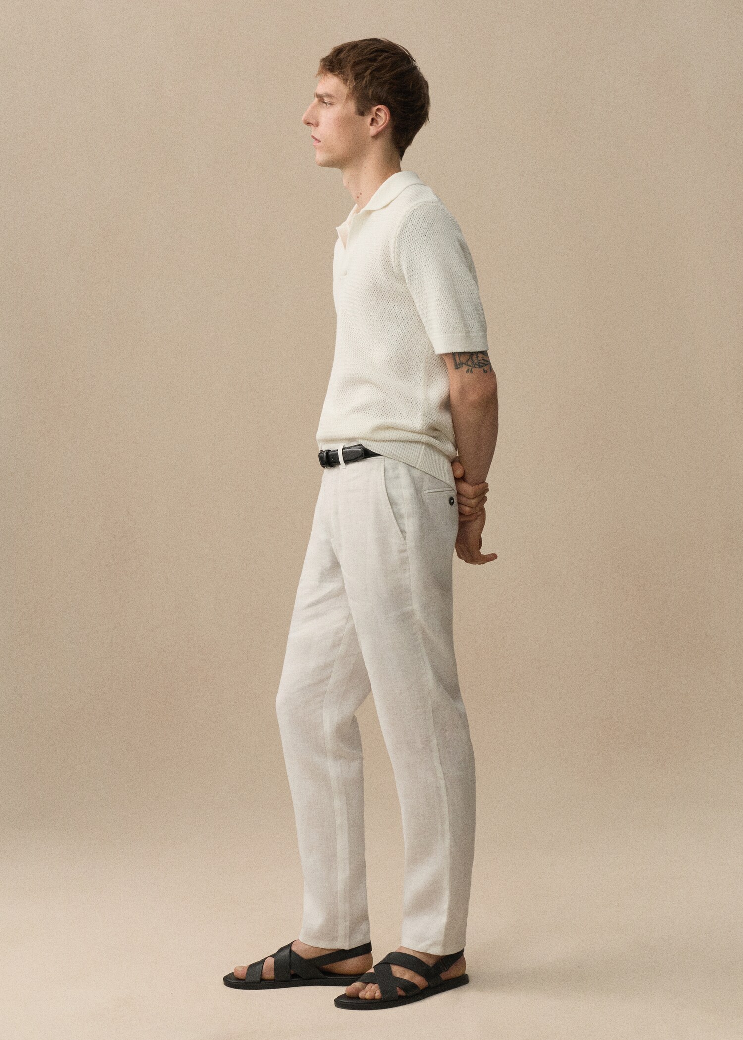 Slim-fit 100% linen trousers - Details of the article 5