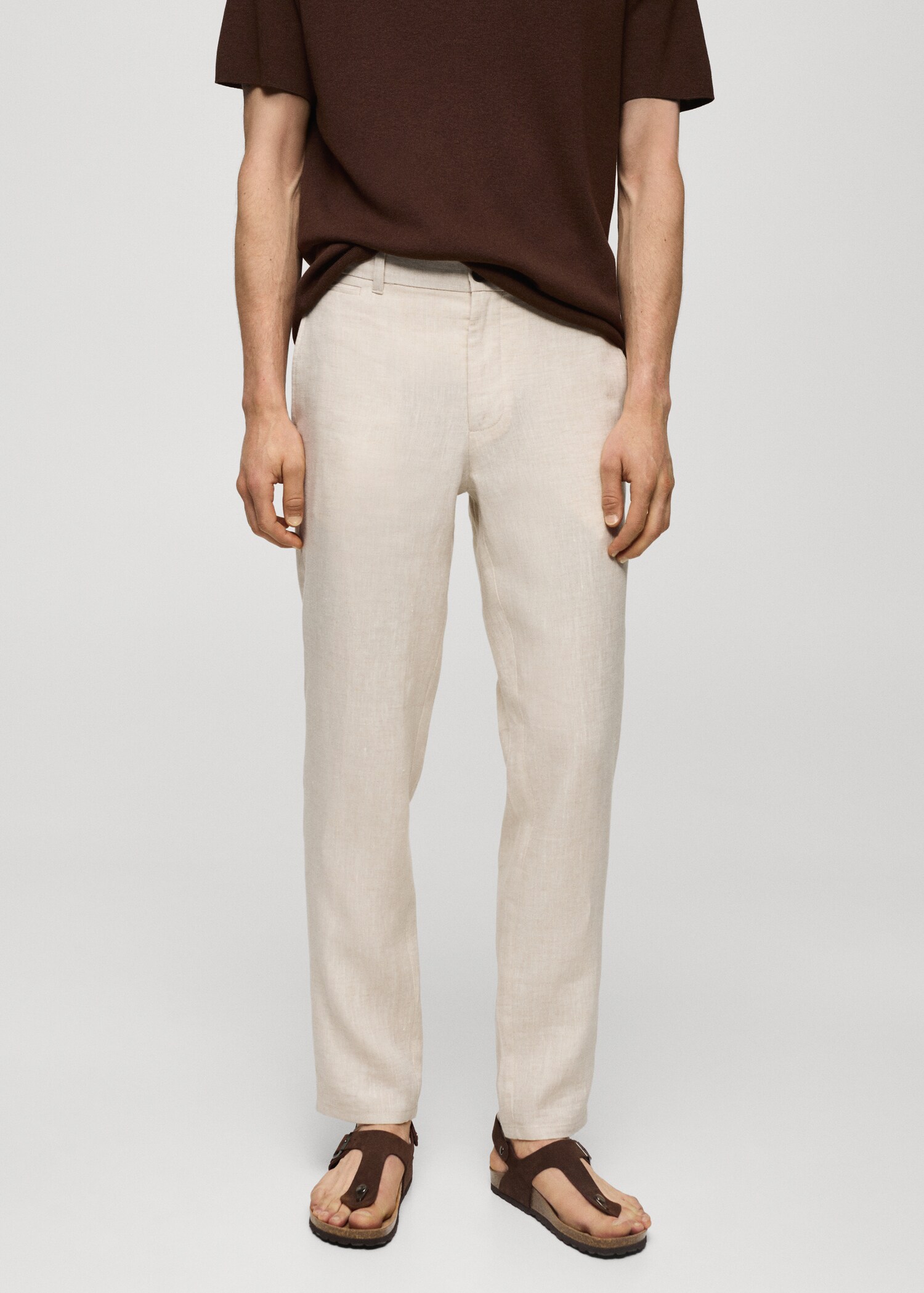 Slim Fit-Hose aus 100 % Leinen - Mittlere Ansicht