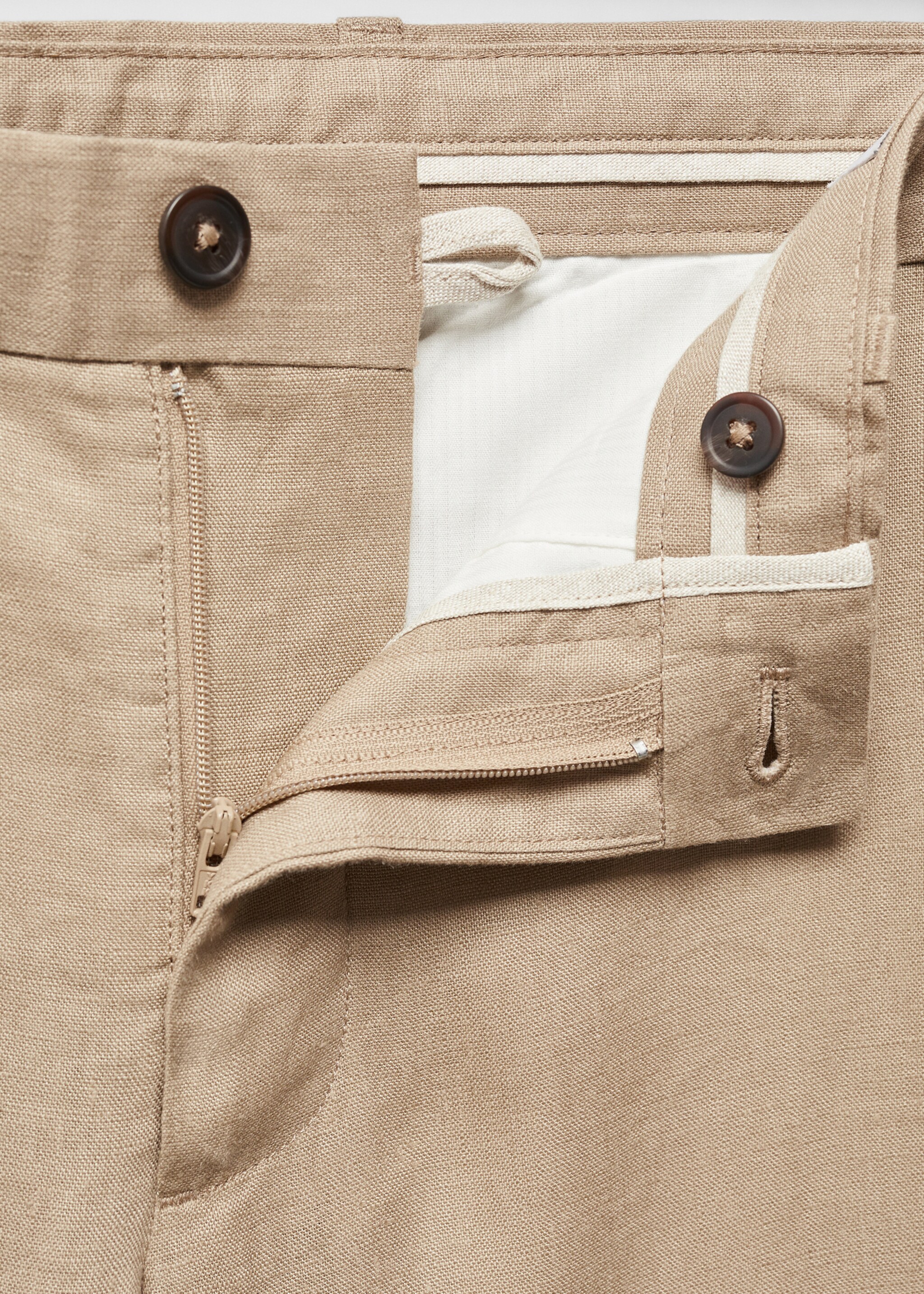 Slim-fit 100% linen trousers - Details of the article 8, Beige. Ref: 67036725-00.