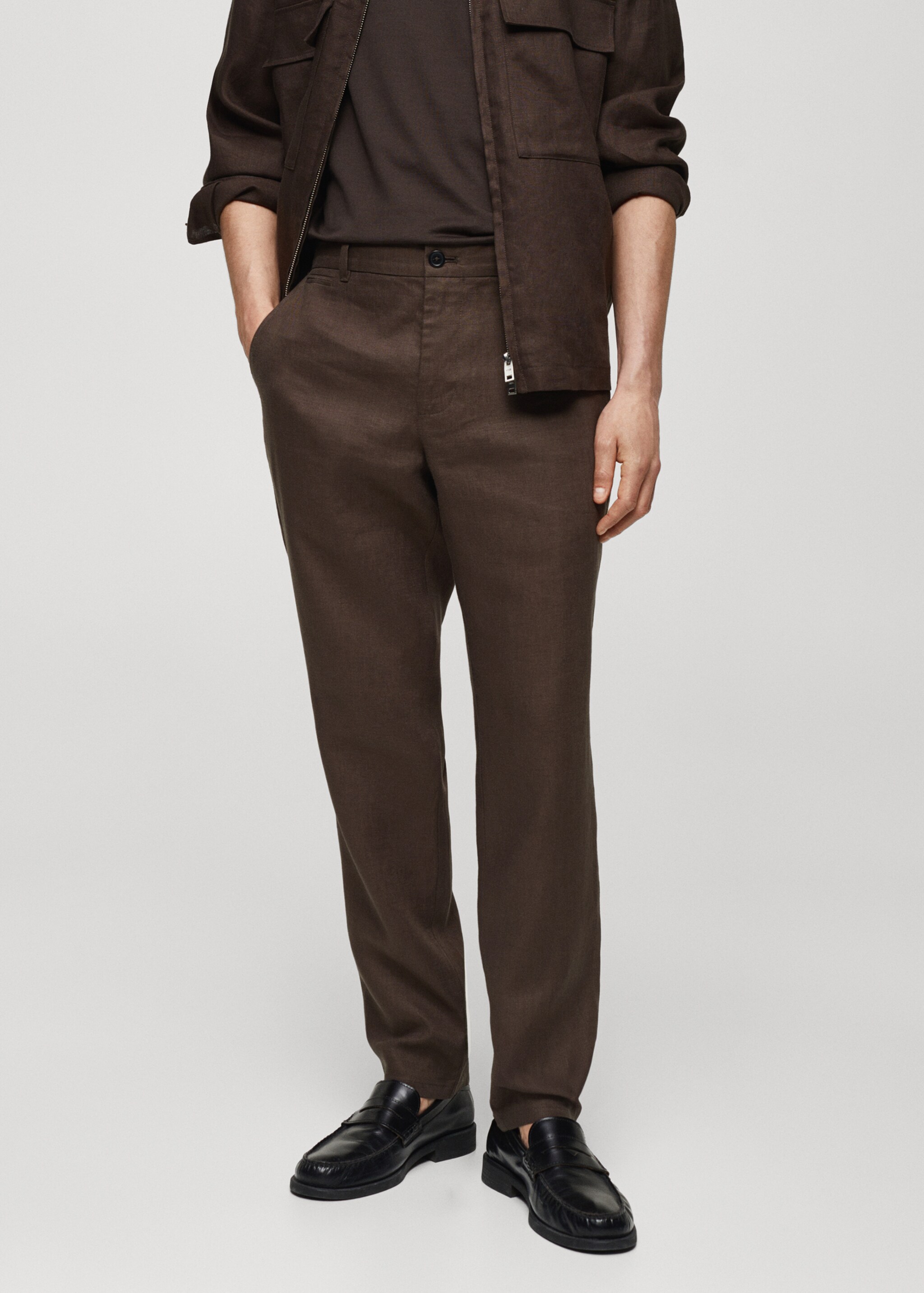 Slim-fit 100% linen trousers - Medium plane
