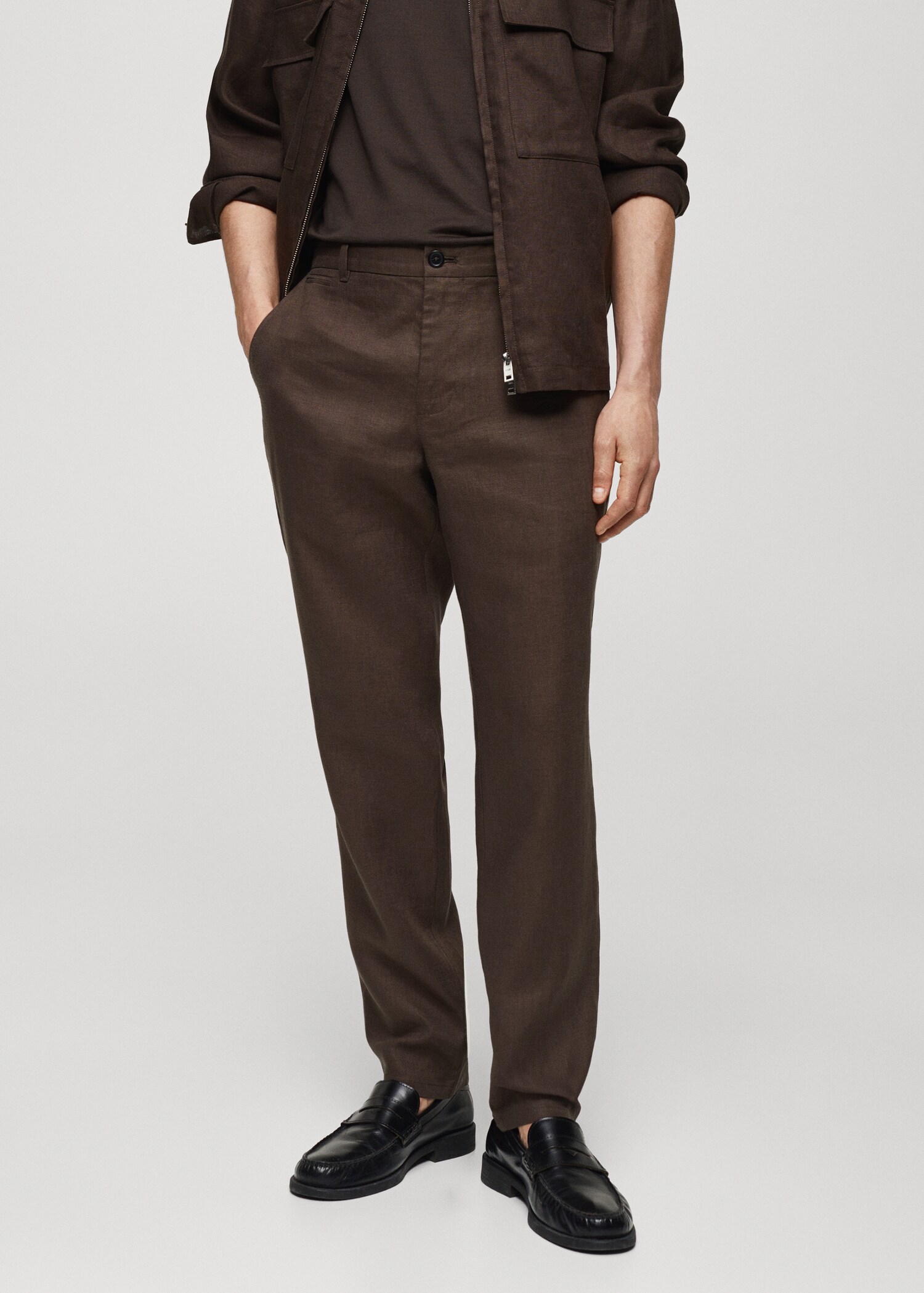 Slim Fit-Hose aus 100 % Leinen - Mittlere Ansicht