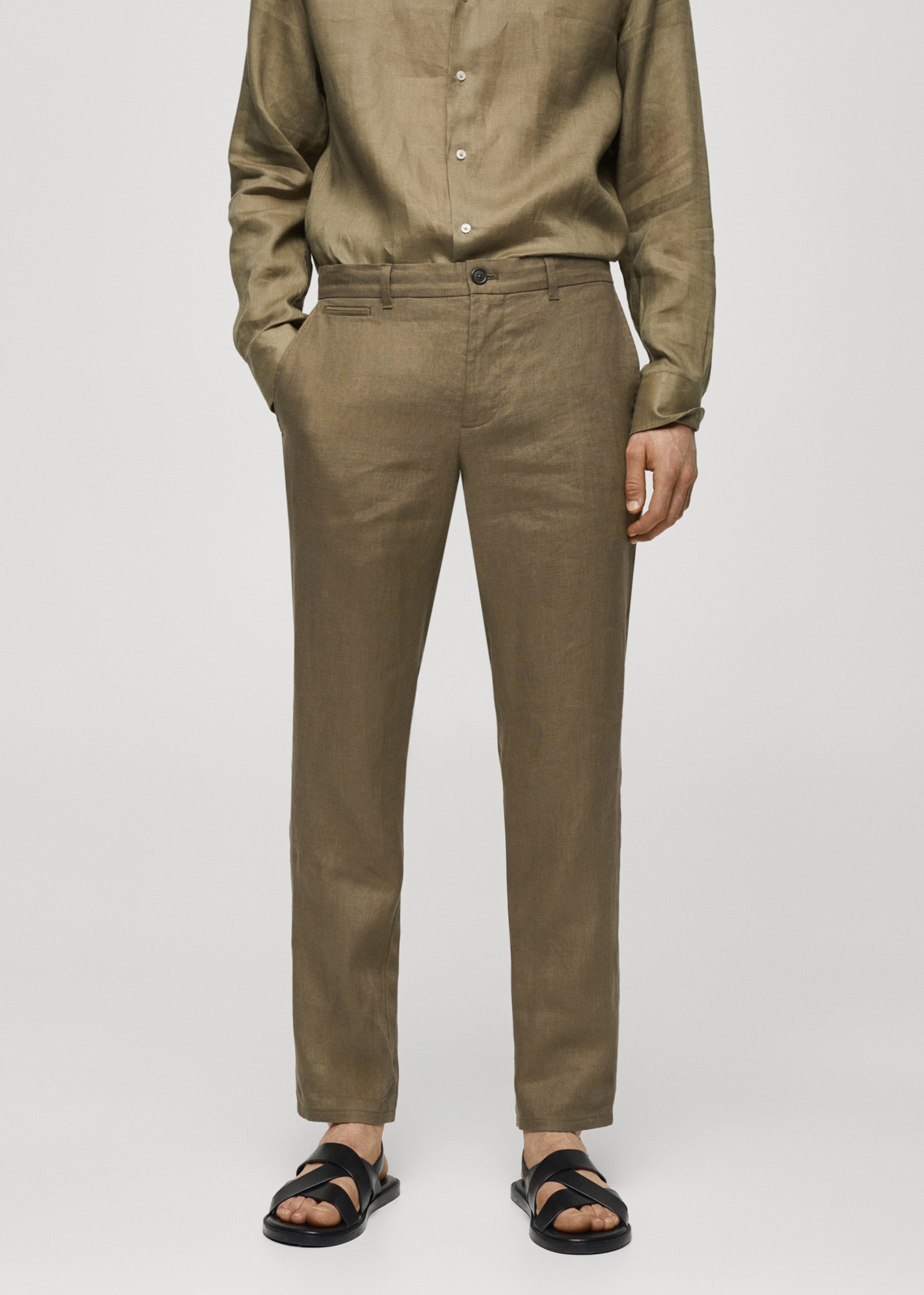 Slim-fit 100% linen trousers - Medium plane