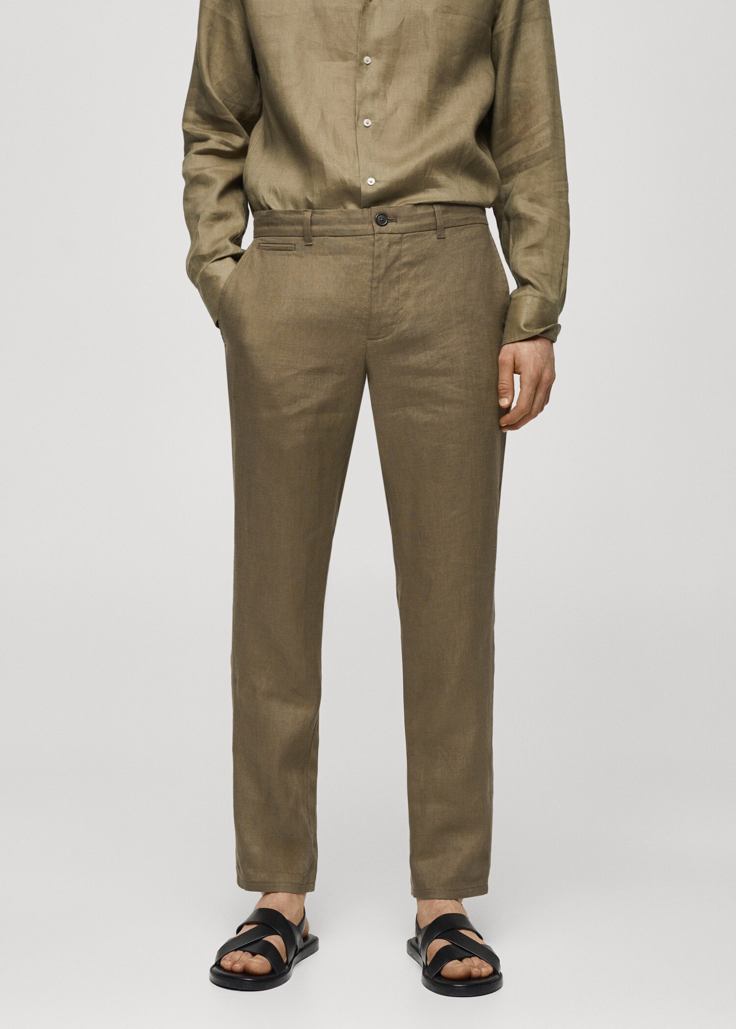 Slim Fit-Hose aus 100 % Leinen - Mittlere Ansicht