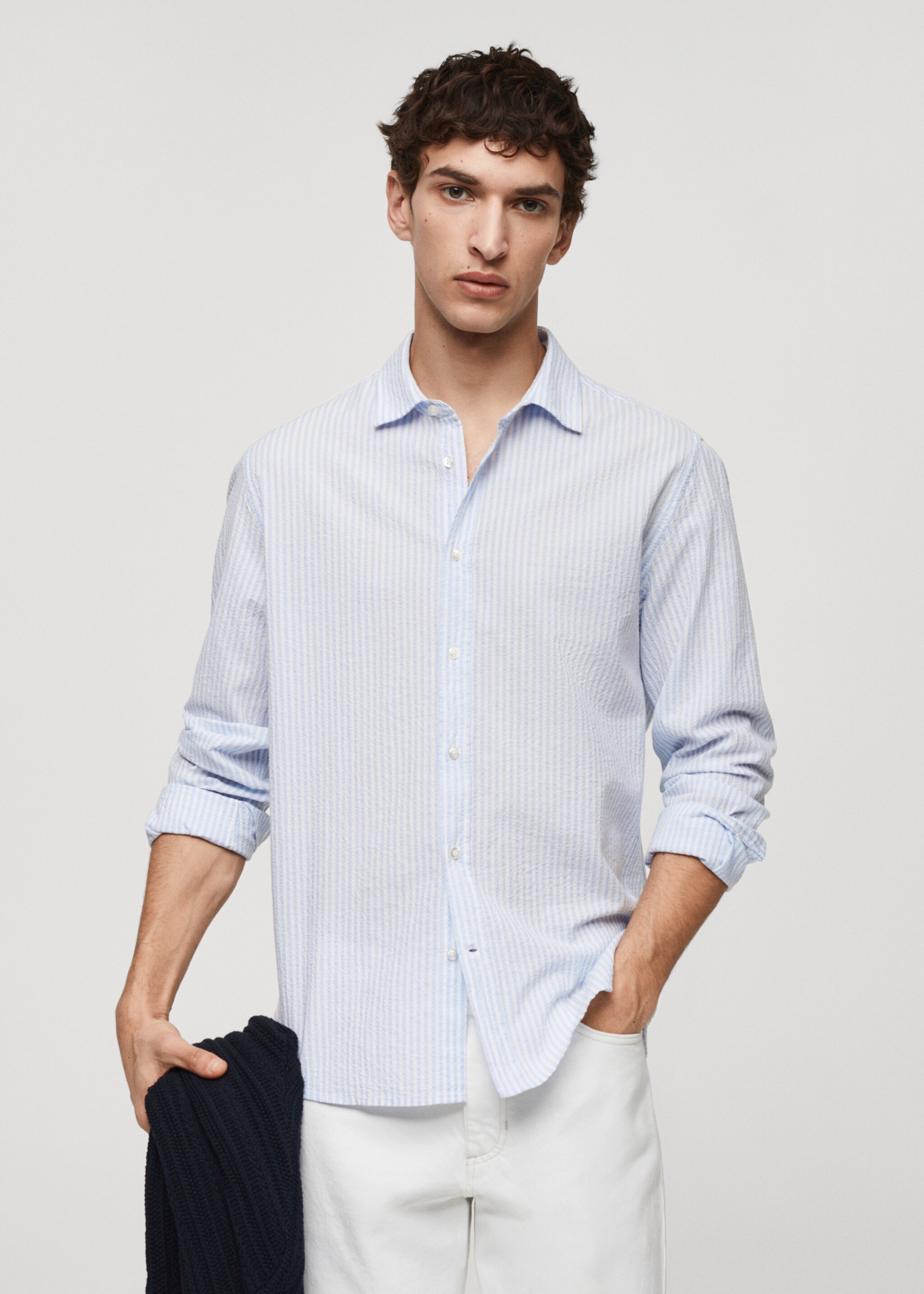 Classic-fit seersucker cotton shirt - Medium plane