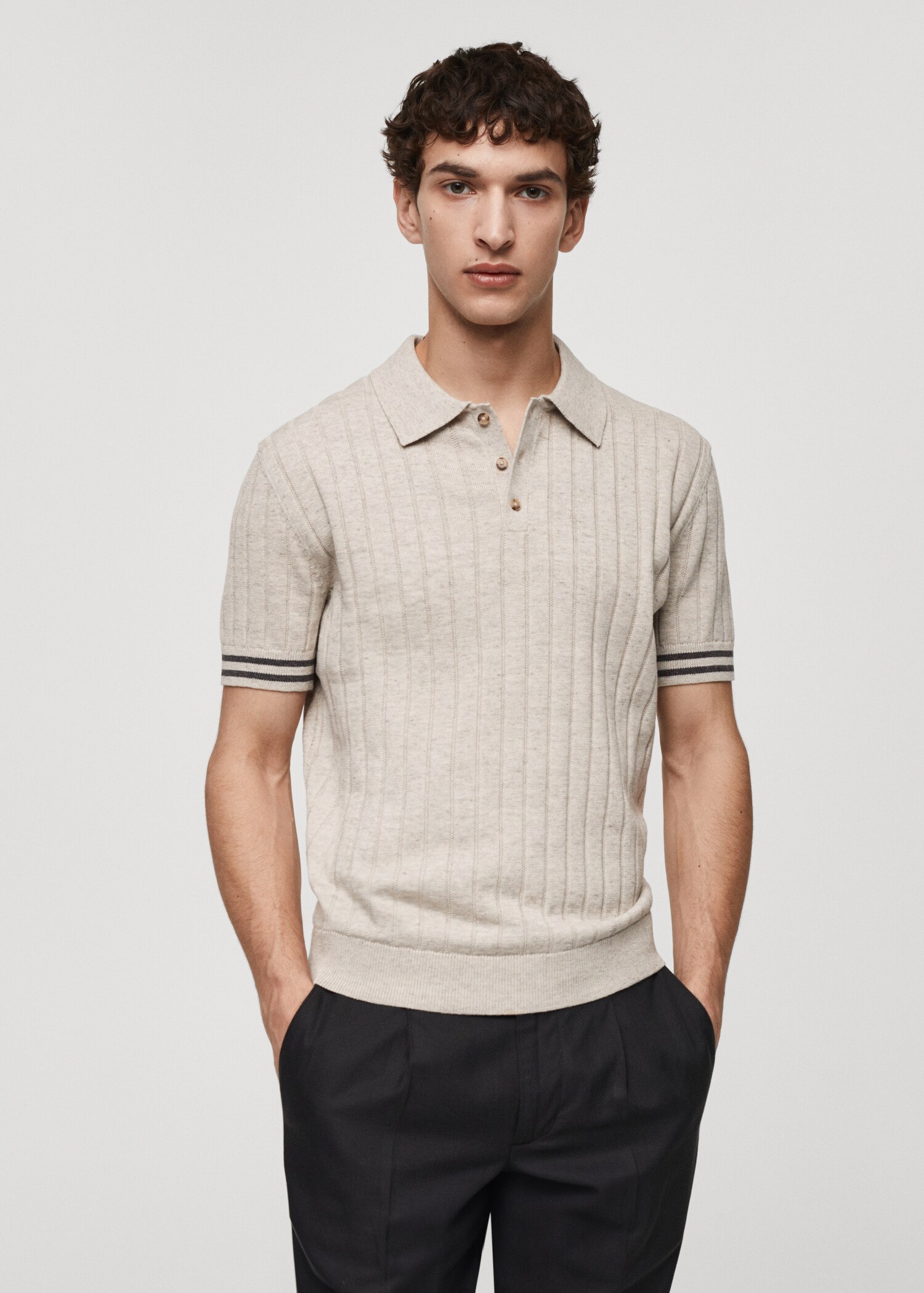 Ribbed knit polo shirt - Medium plane