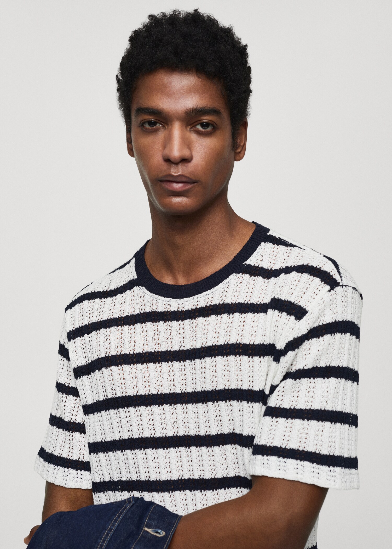 Regular-fit openwork striped t-shirt - Details of the article 1