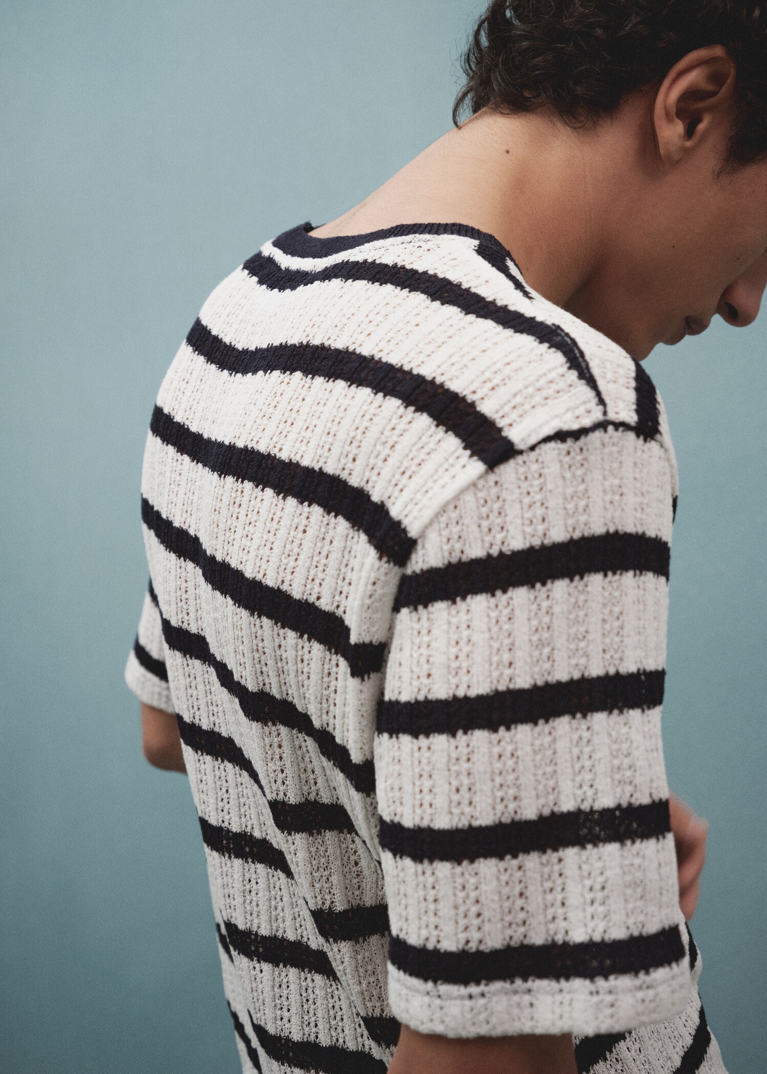 Regular-fit openwork striped t-shirt - Details of the article 5