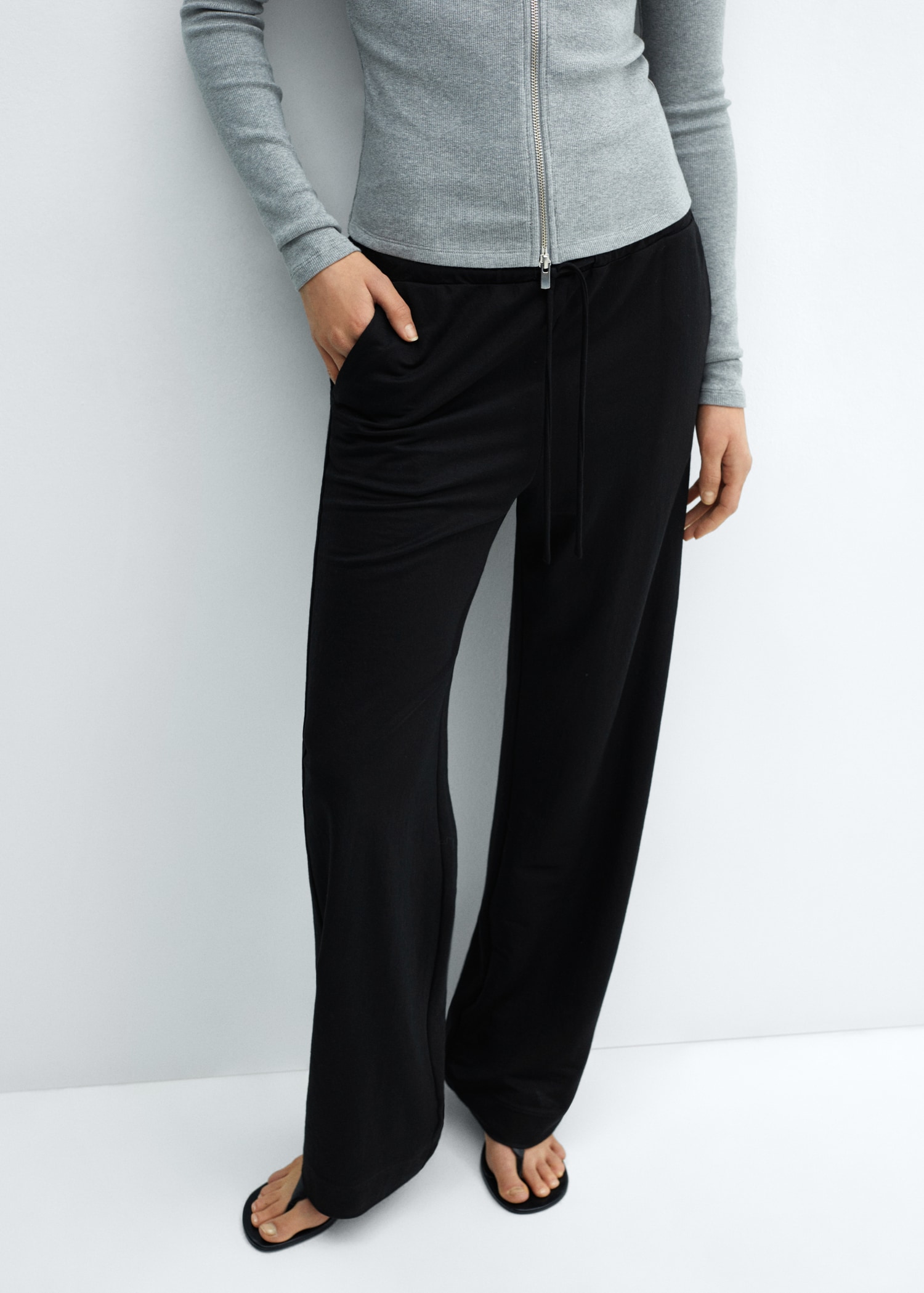 Elasticated Waist Mango Drawstring Flowy Trousers Leather-effect
