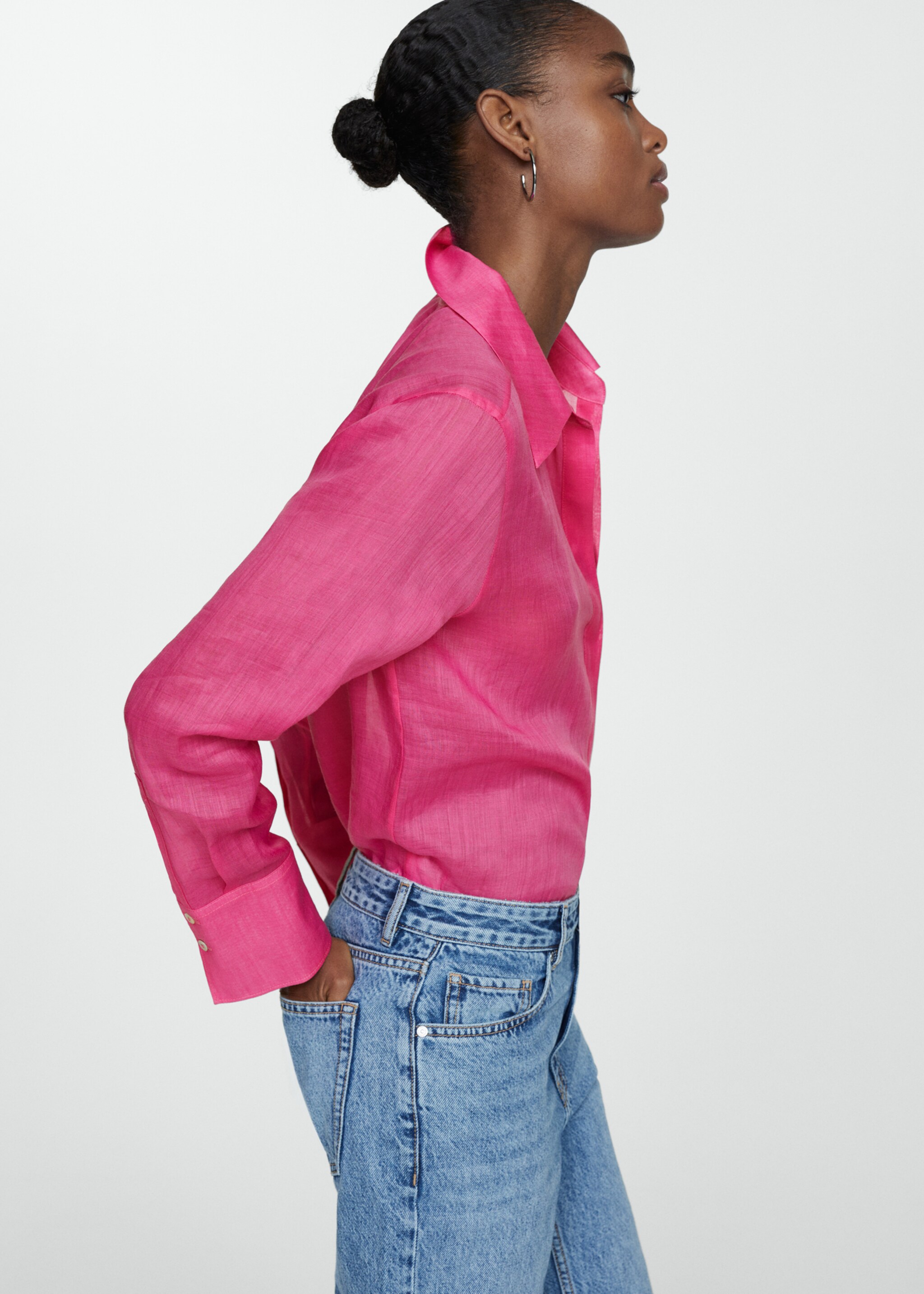 Ramie shirt with hidden buttons - Medium plane