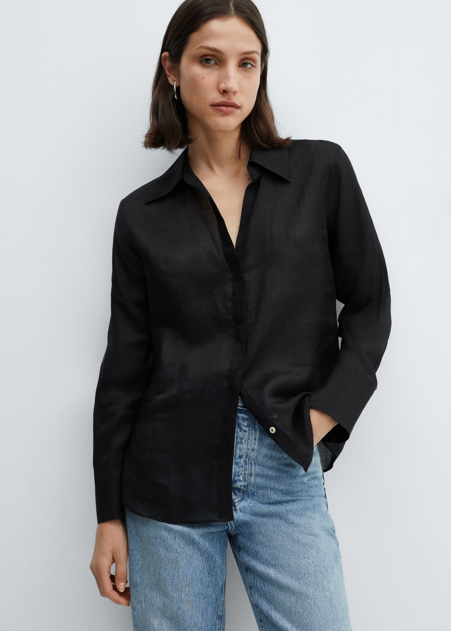 Camisa ramio botones ocultos - Main Image