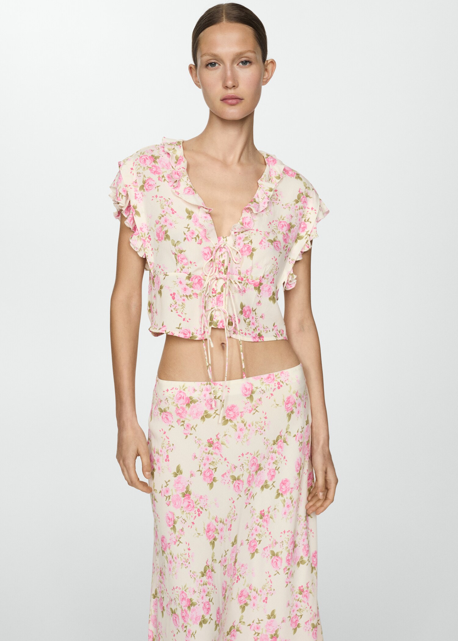 Blouse fleurie fermeture nœuds - Détail de l'article 2