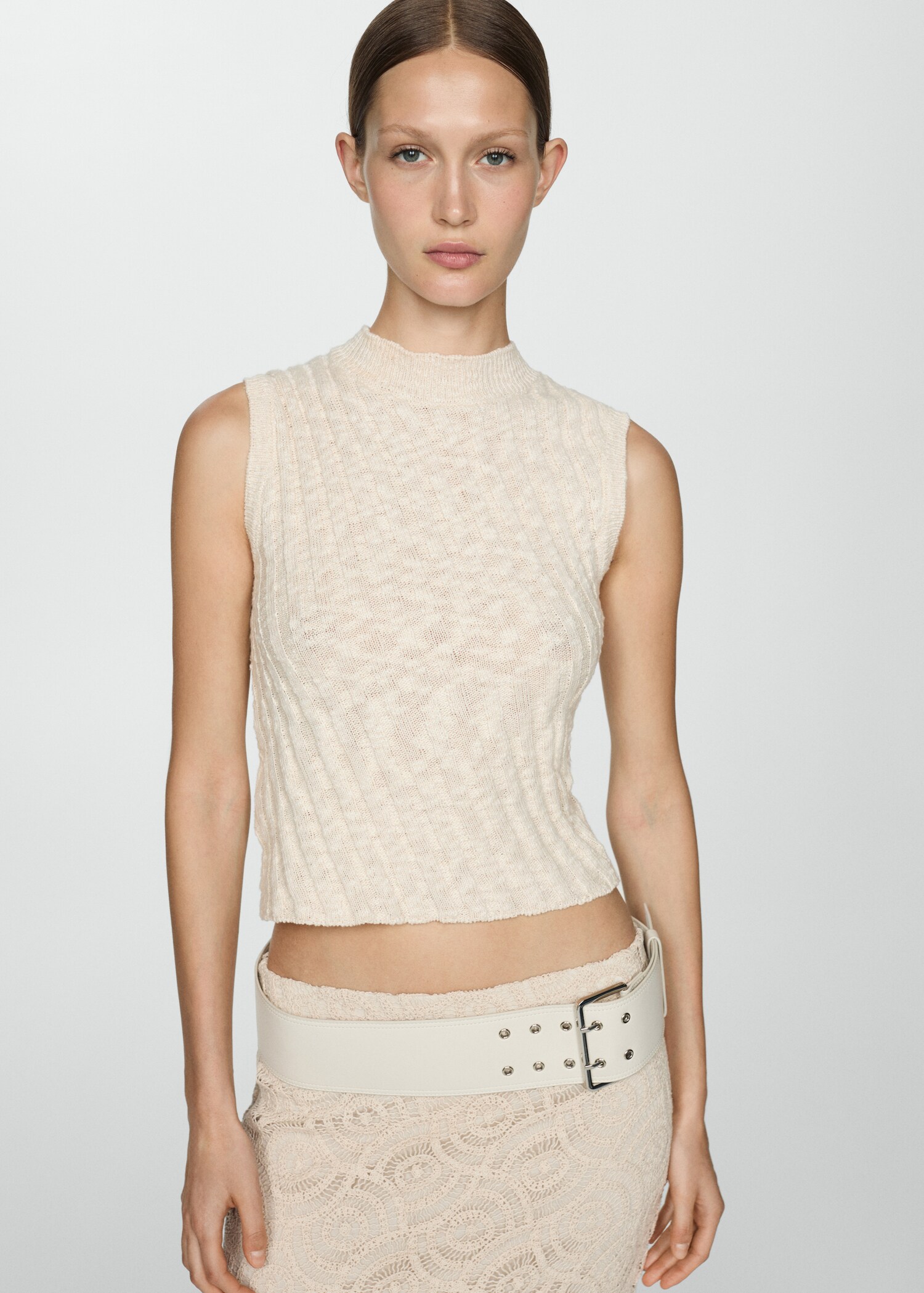 Rib-knit top with perkins neck - Medium plane