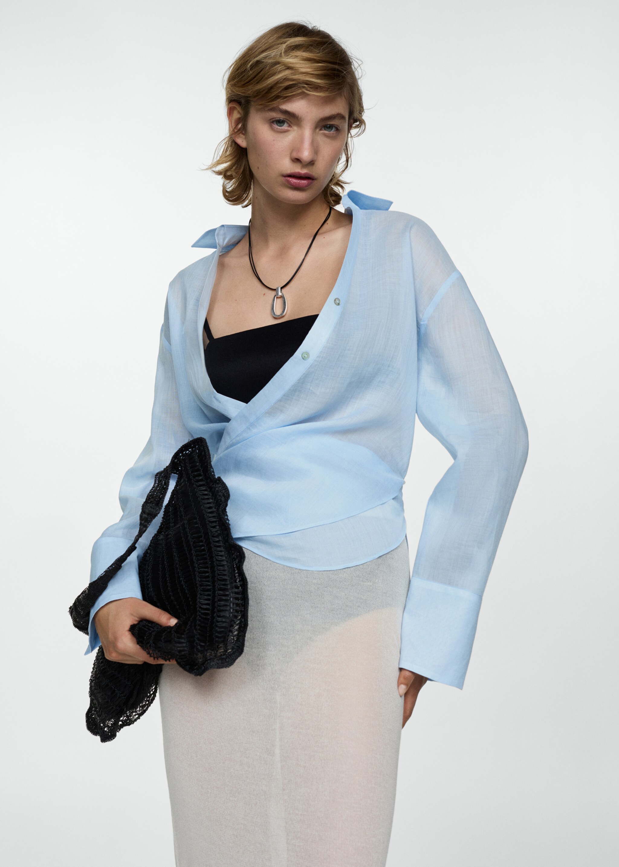 100% ramie double-breasted shirt - Medium plane, Sky Blue. Ref: 67037130-00.